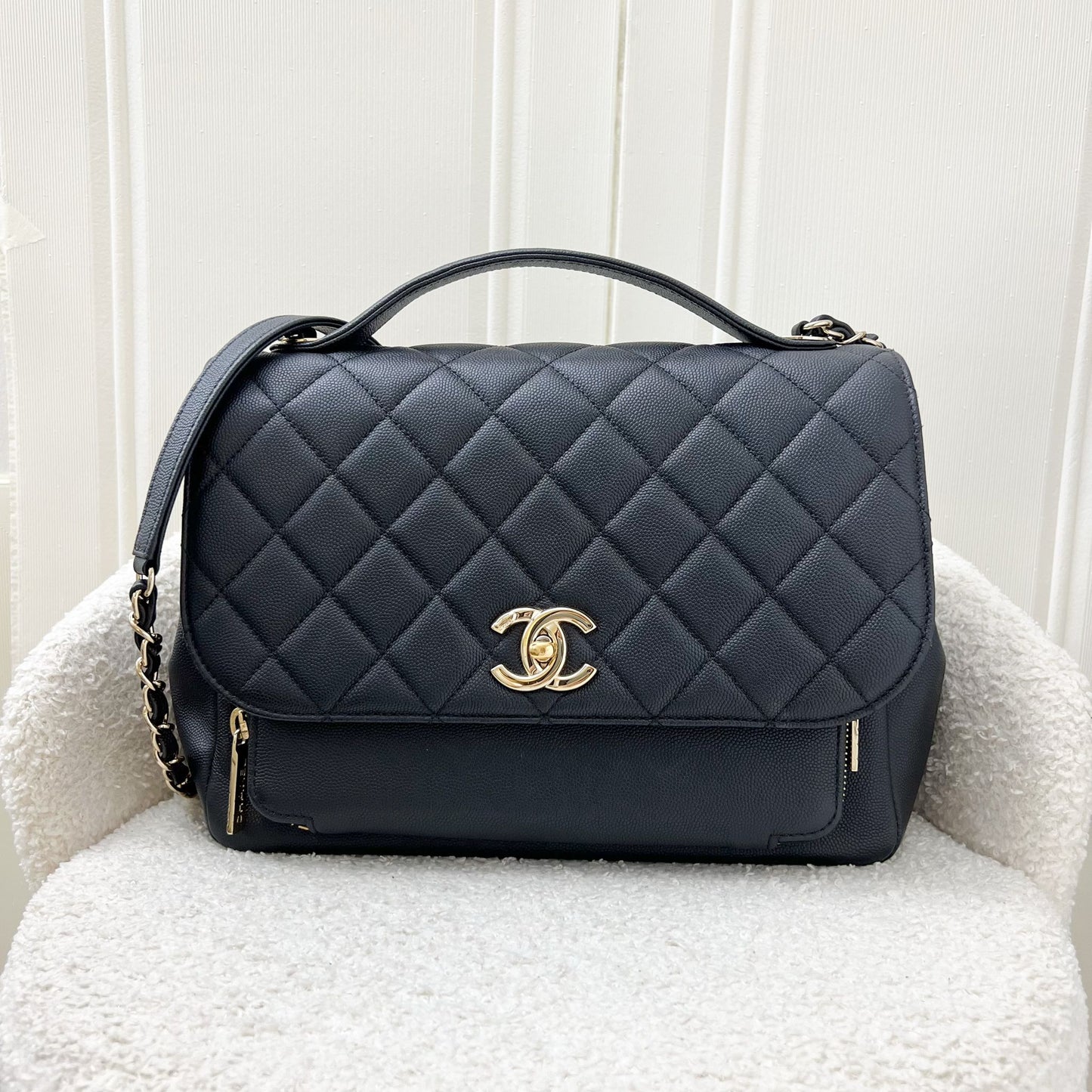 Chanel Large Business Affinity Flap In Black Caviar And Lghw Bag