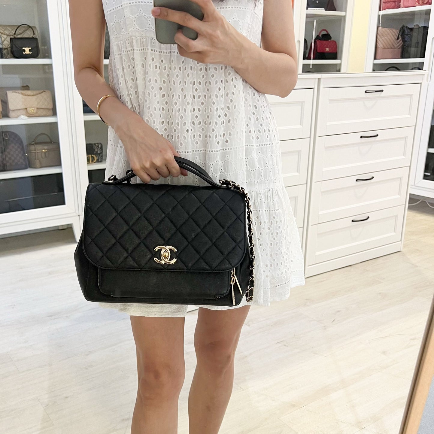 Chanel Large Business Affinity Flap In Black Caviar And Lghw Bag