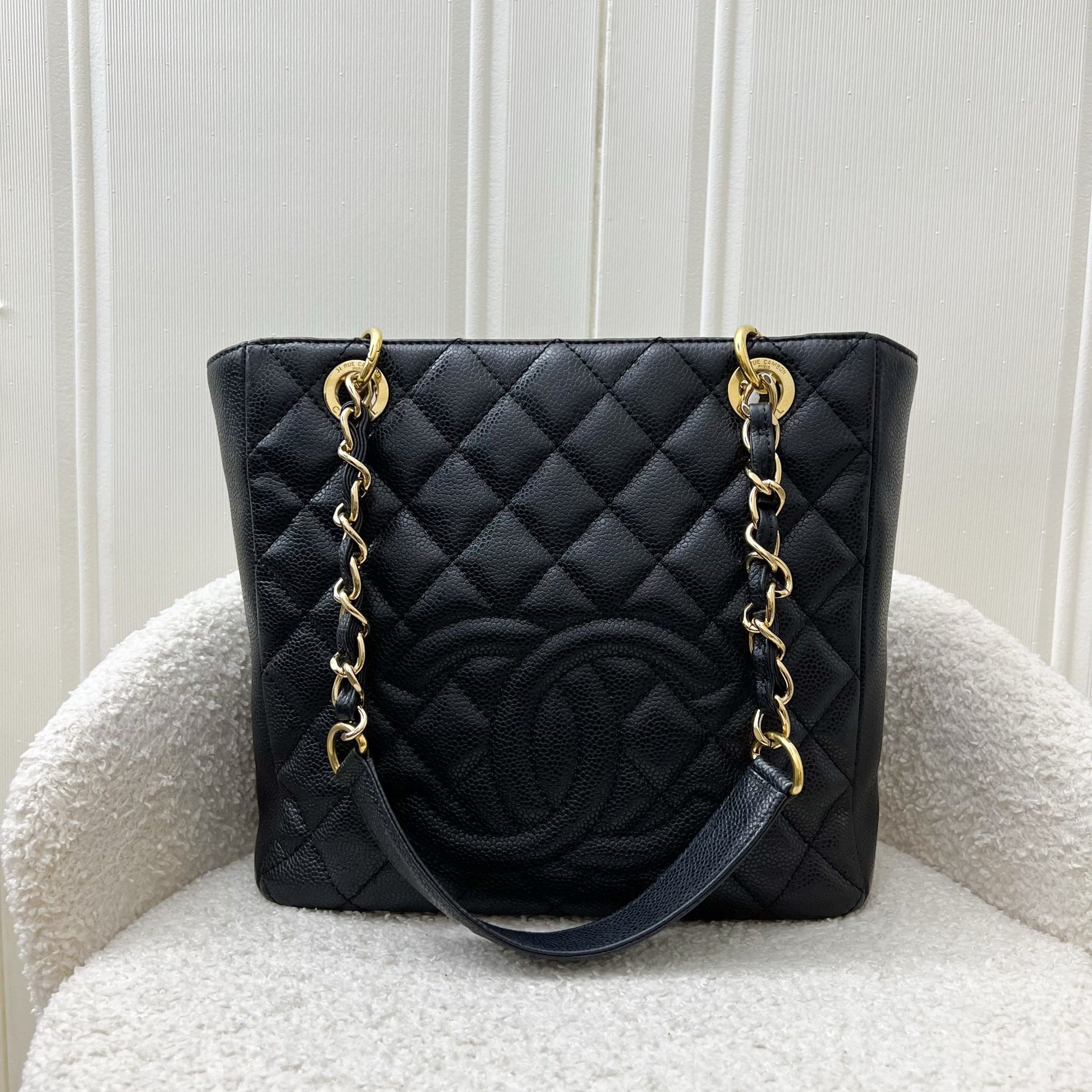 Chanel Petite Shopping Tote Pst in Black Caviar and Ghw