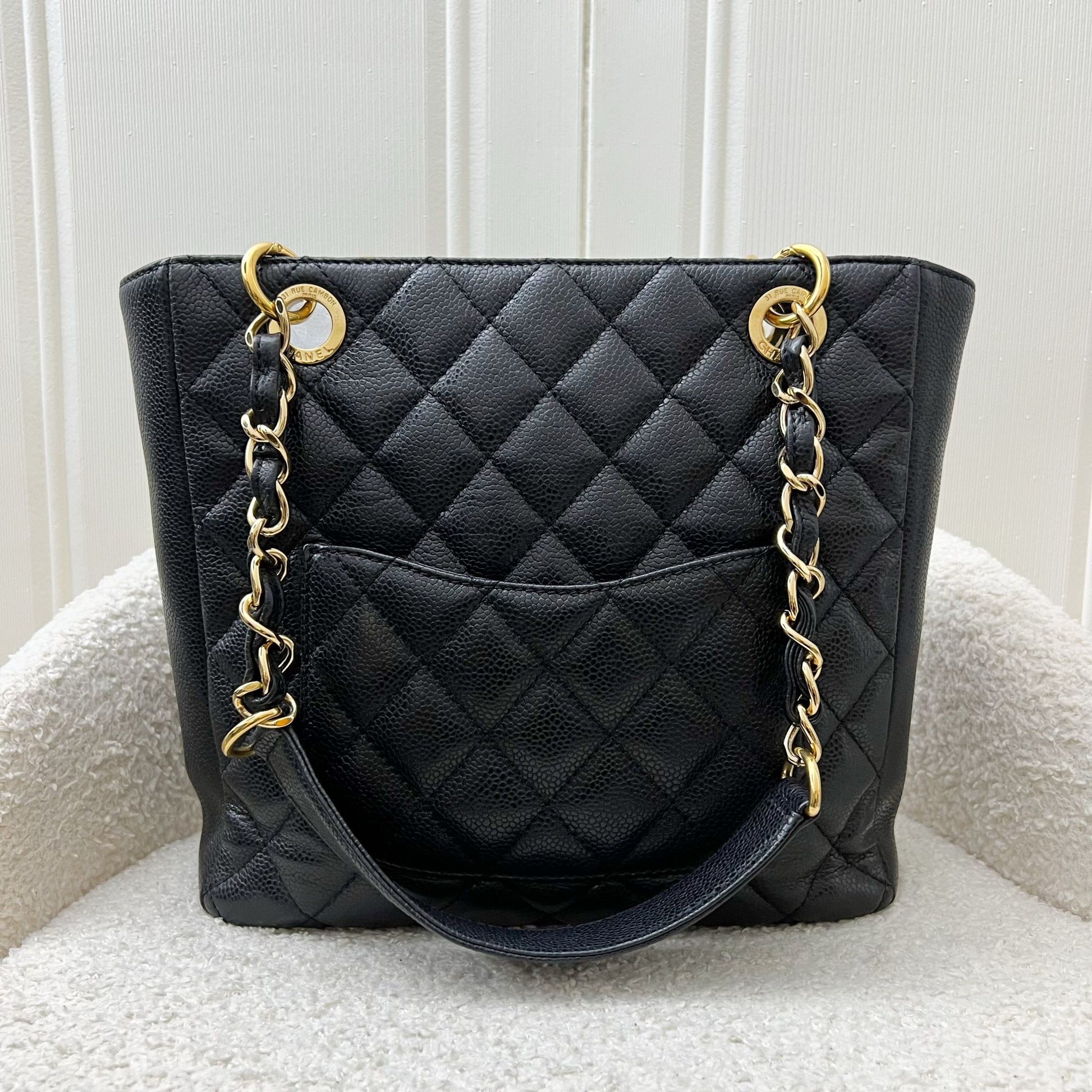 Chanel Petite Shopping Tote Pst in Black Caviar and Ghw