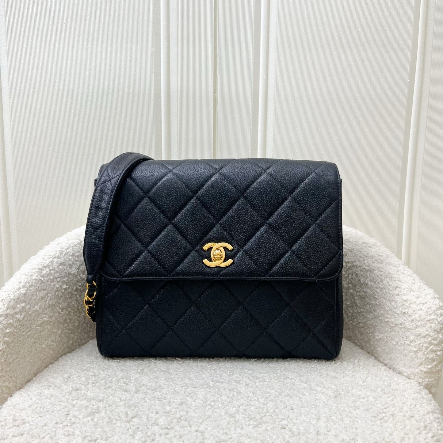 Chanel   Medium Square Flap in Black Caviar and 24K GHW