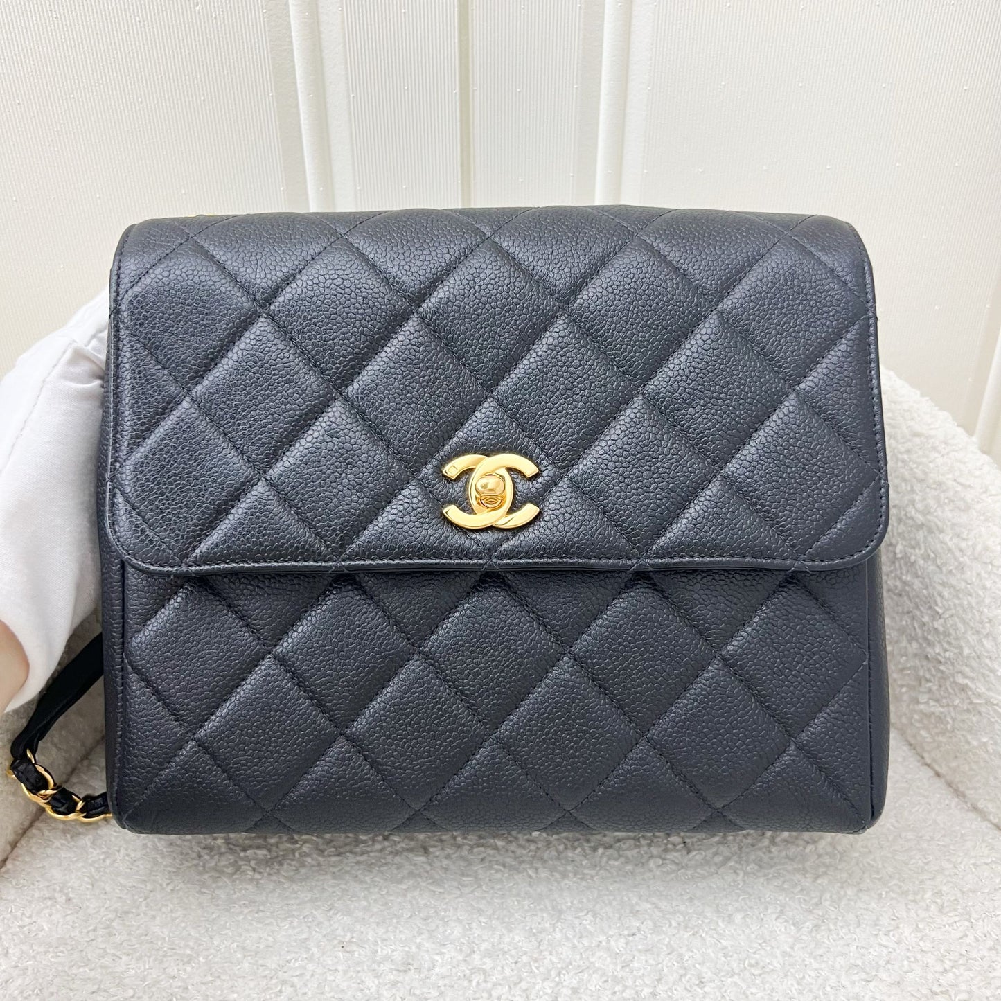 Chanel   Medium Square Flap in Black Caviar and 24K GHW