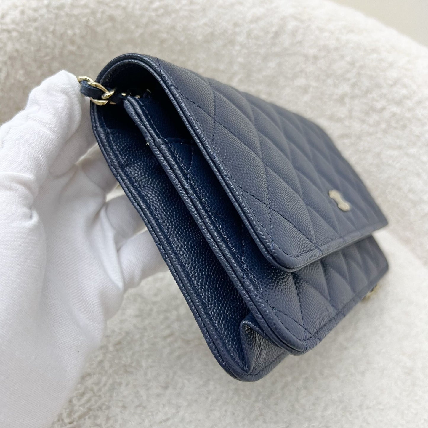 Chanel Classic Wallet On Chain Woc In Navy Blue Caviar And Lghw Bag
