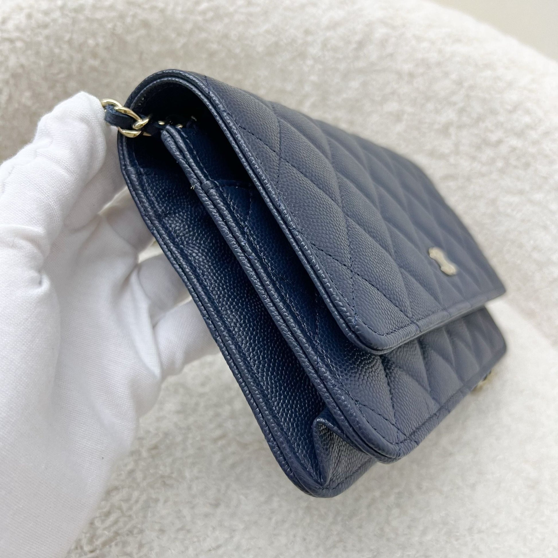 Chanel Classic Wallet On Chain Woc In Navy Blue Caviar And Lghw Bag