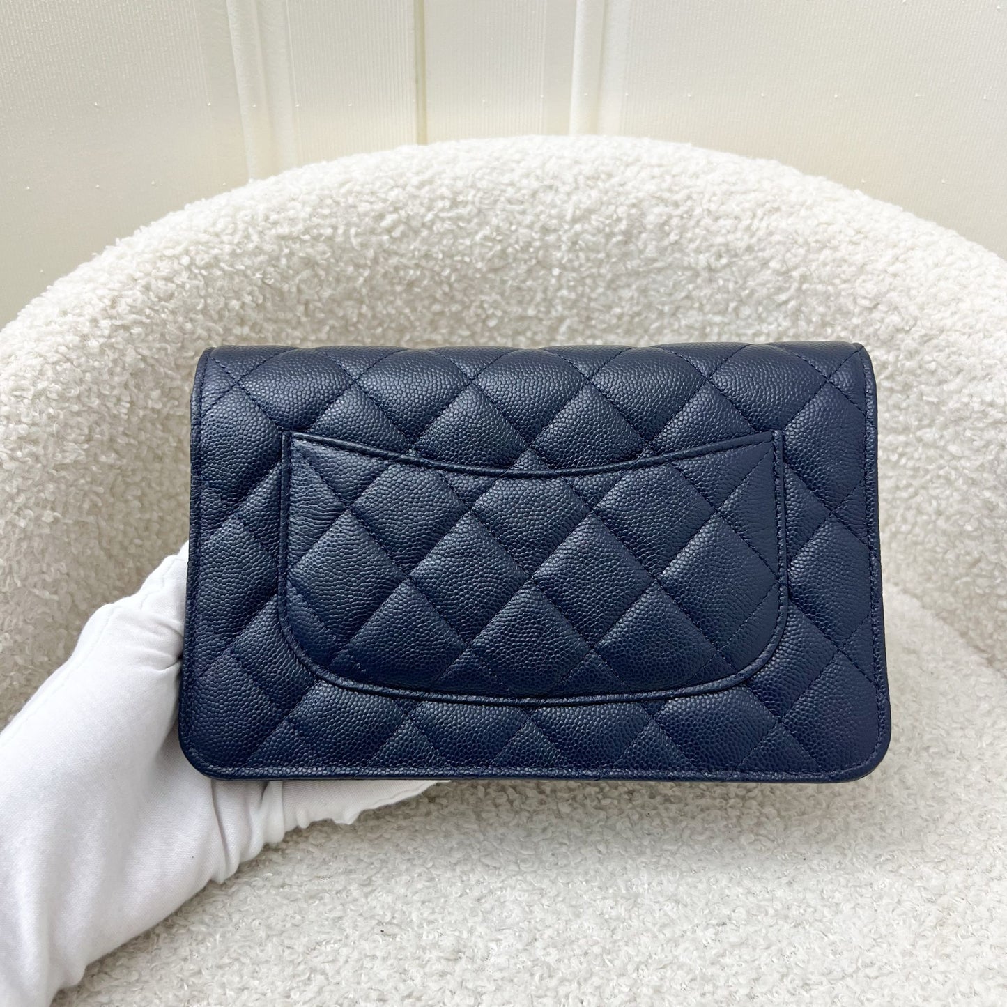 Chanel Classic Wallet On Chain Woc In Navy Blue Caviar And Lghw Bag