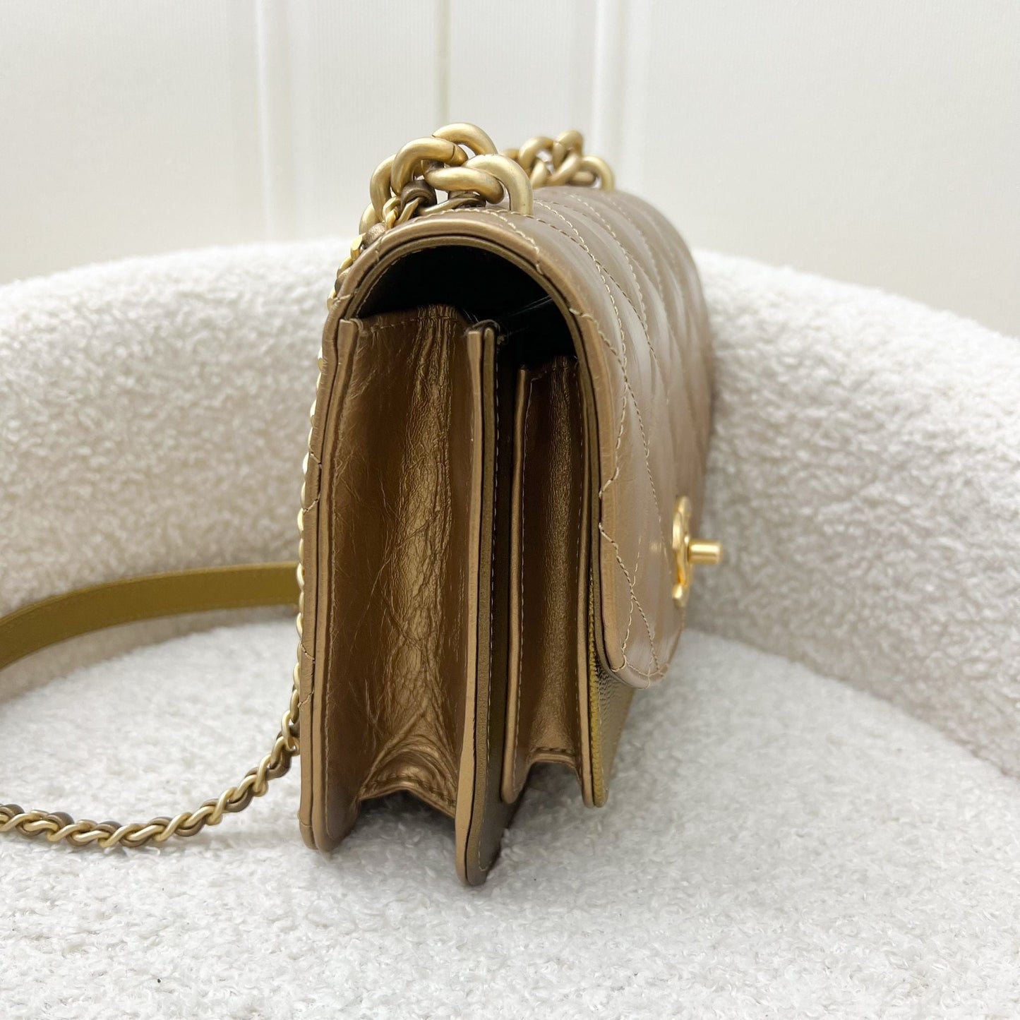 Chanel Seasonal Flap Bag in Gold Shiny Calfskin/caviar and Aghw