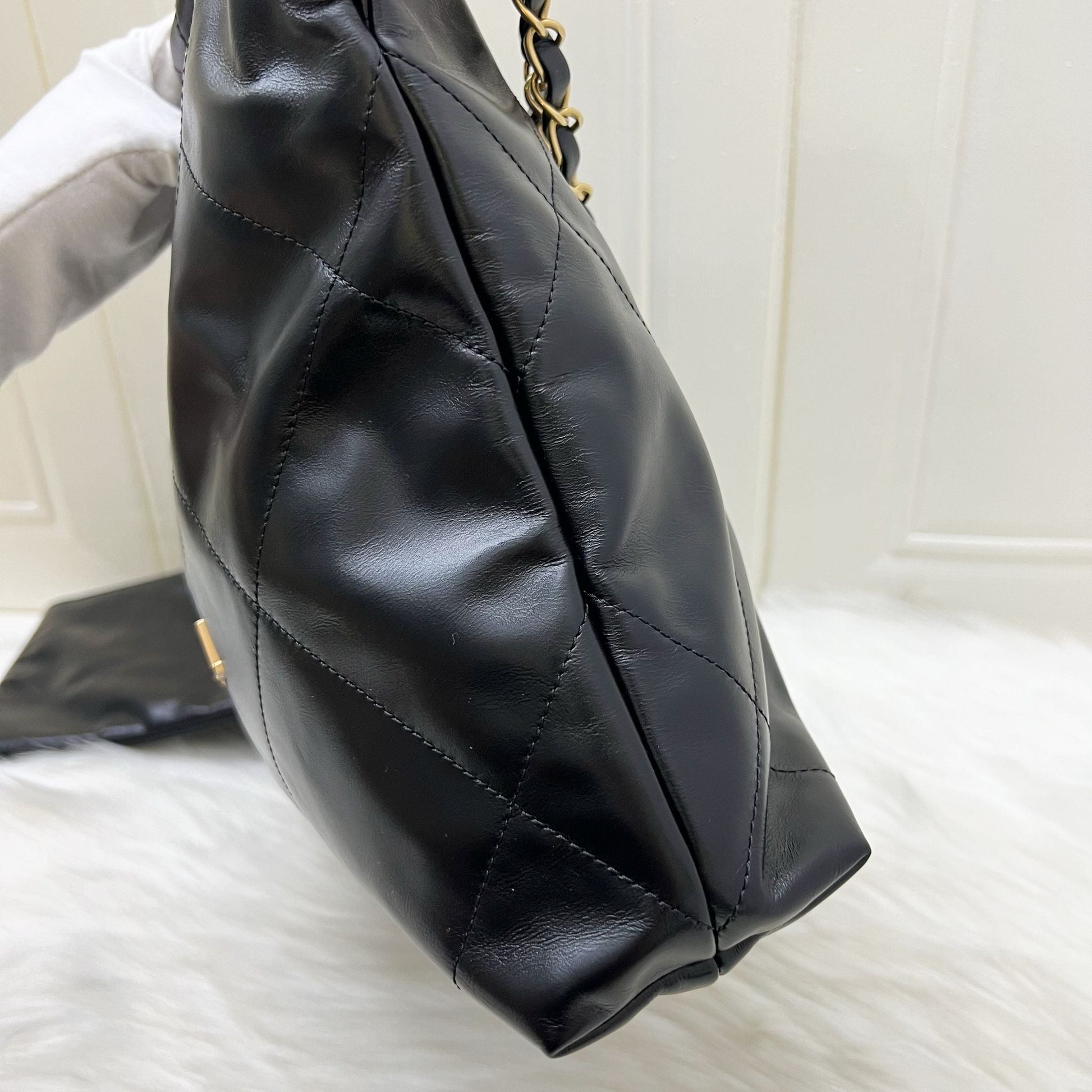 Chanel 22 Small Hobo Bag in Black Calfskin and Aghw