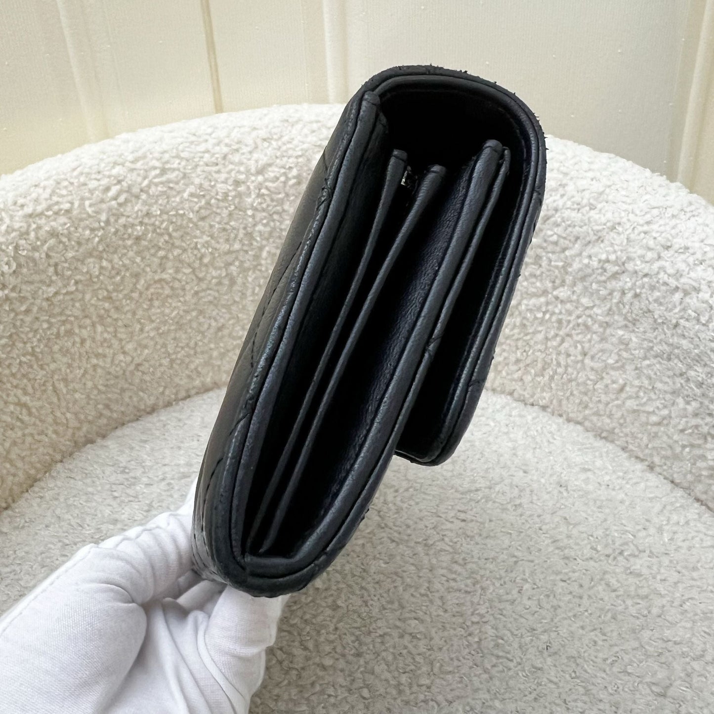 Chanel Classic Long Wallet In Black Lambskin And Shw Bag