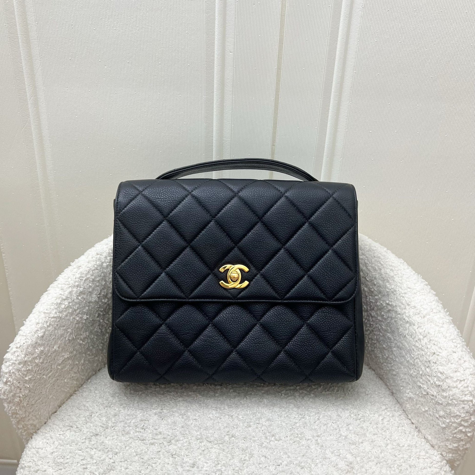 Chanel Medium Square Flap In Black Caviar And 24K Ghw Bag