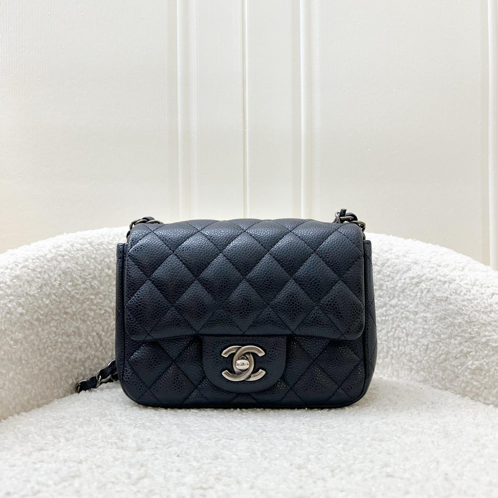 Chanel Classic Mini Square Flap in Navy Blue (almost Black) Caviar and Rhw Handbag
