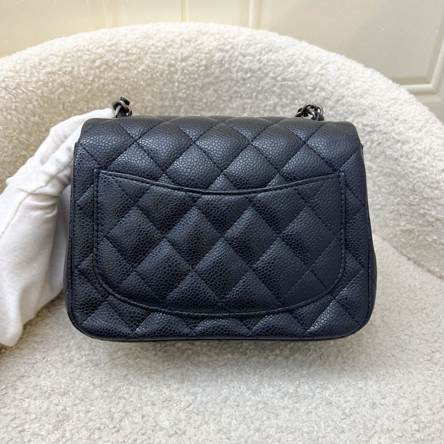 Chanel Classic Mini Square Flap in Navy Blue (almost Black) Caviar and Rhw Handbag