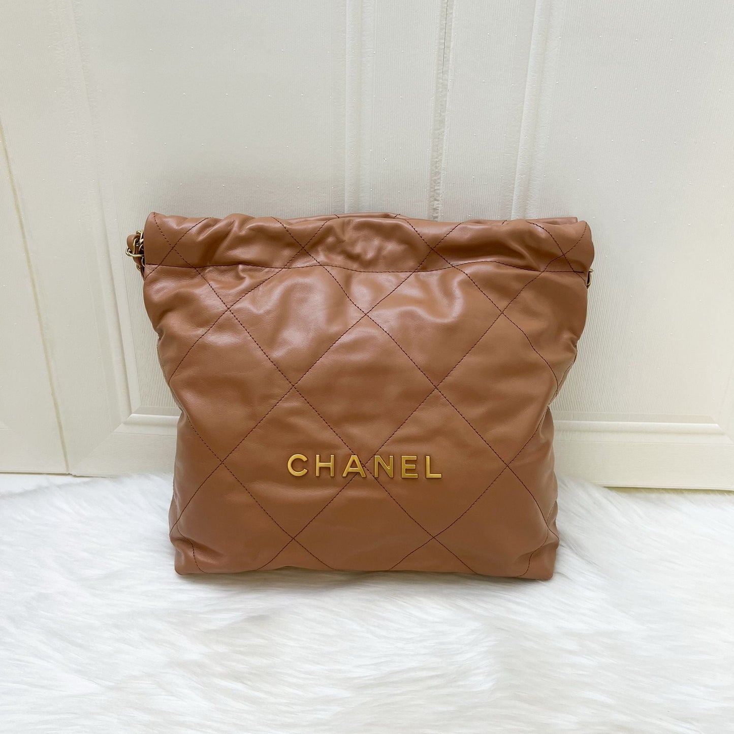 Chanel 22 Small Hobo Handbag in Caramel Calfskin and Aghw