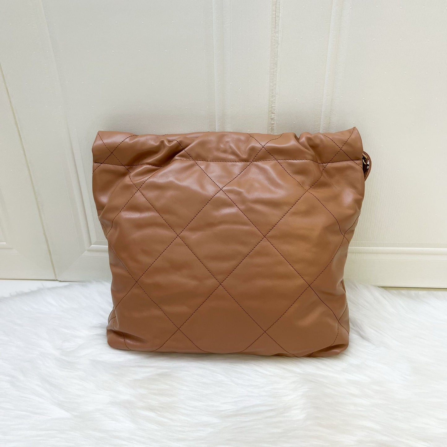 Chanel 22 Small Hobo Handbag in Caramel Calfskin and Aghw