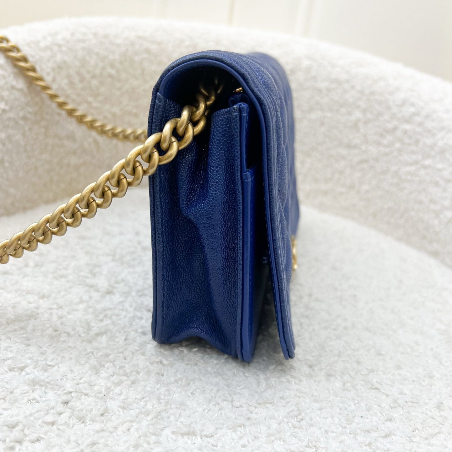 Chanel Boy Wallet on Chain WOC in Blue Caviar and Aghw Handbag