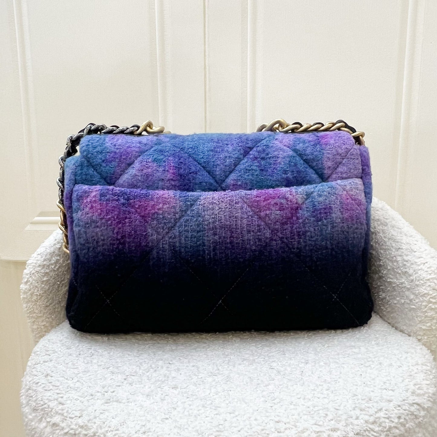 Chanel 19 Medium 30CM Flap in Ombre Tweed and 3 Tone Hardware Handbag