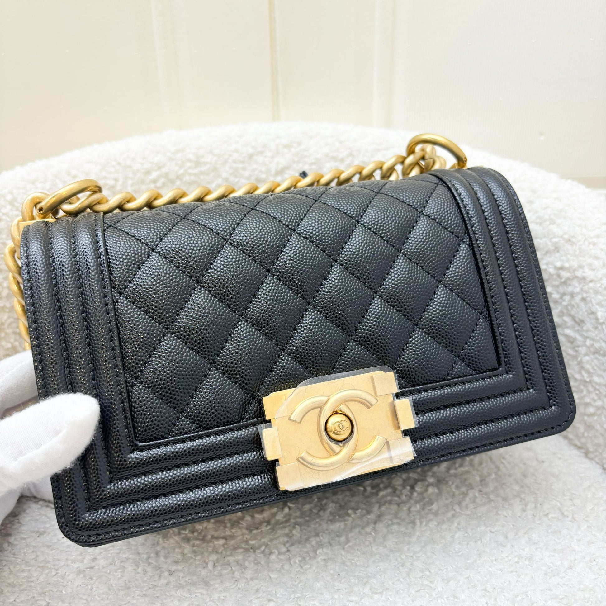 Chanel Small 20CM Boy Flap in Black Caviar and Aghw Handbag