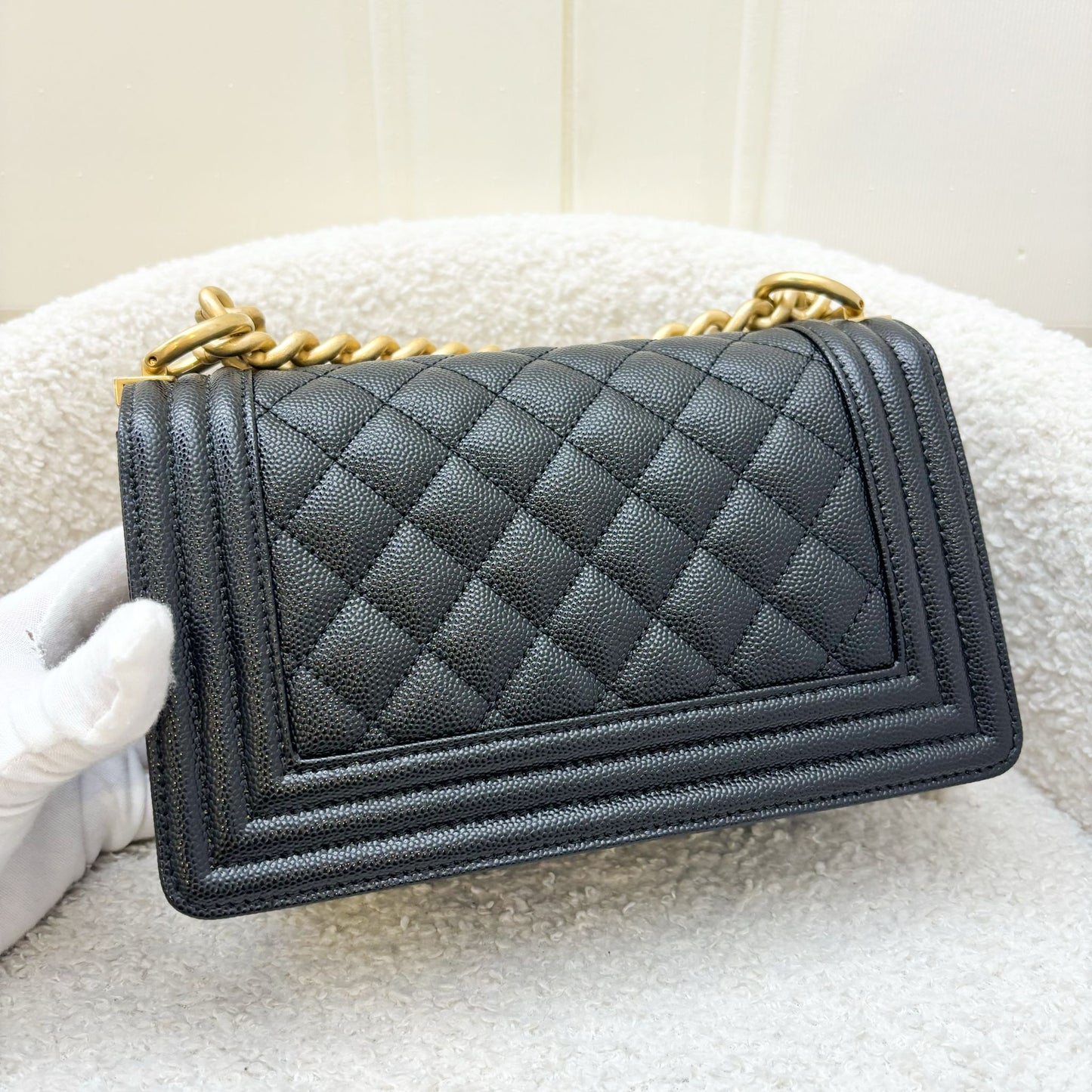Chanel Small 20CM Boy Flap in Black Caviar and Aghw Handbag