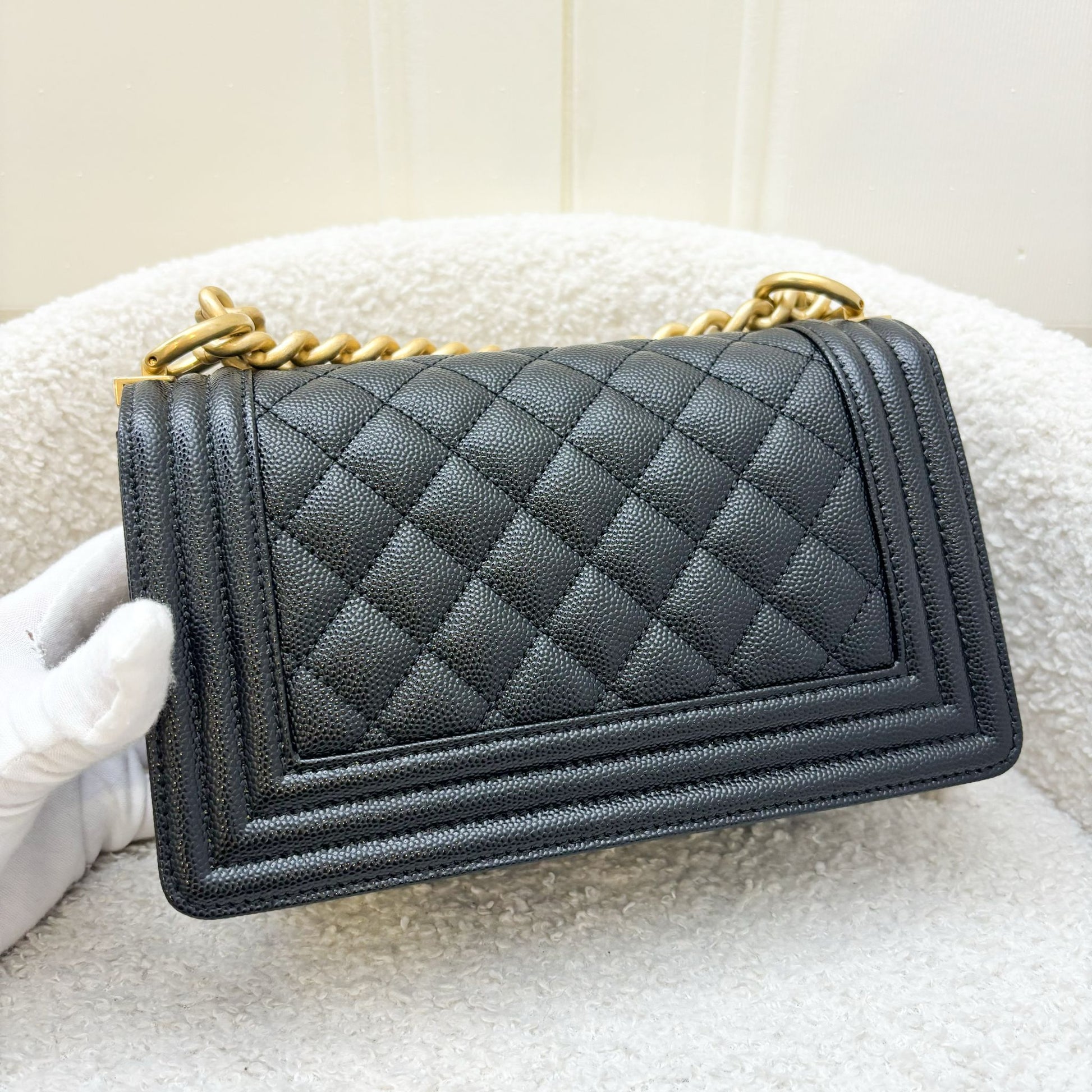 Chanel Small 20CM Boy Flap in Black Caviar and Aghw Handbag