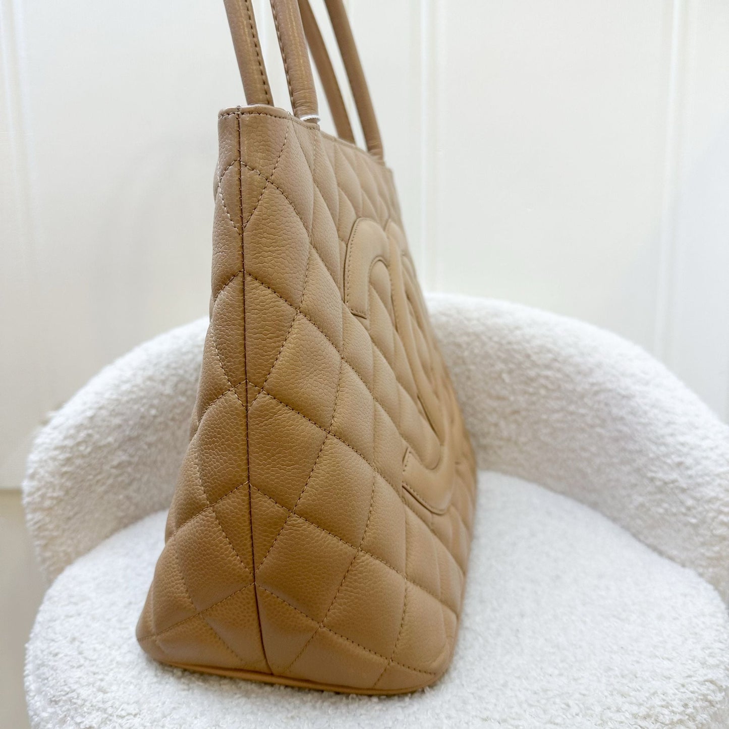 Chanel Medallion Tote in Milk Tea Beige Caviar and Ghw