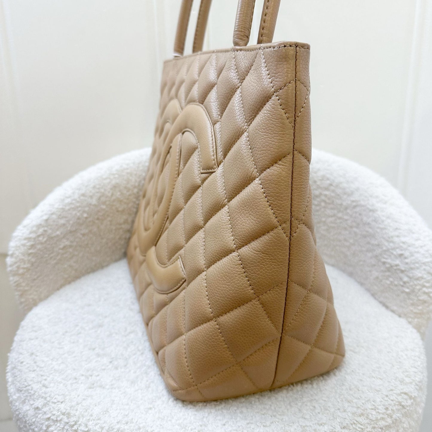 Chanel   Medallion Tote in Milk Tea Beige Caviar and GHW
