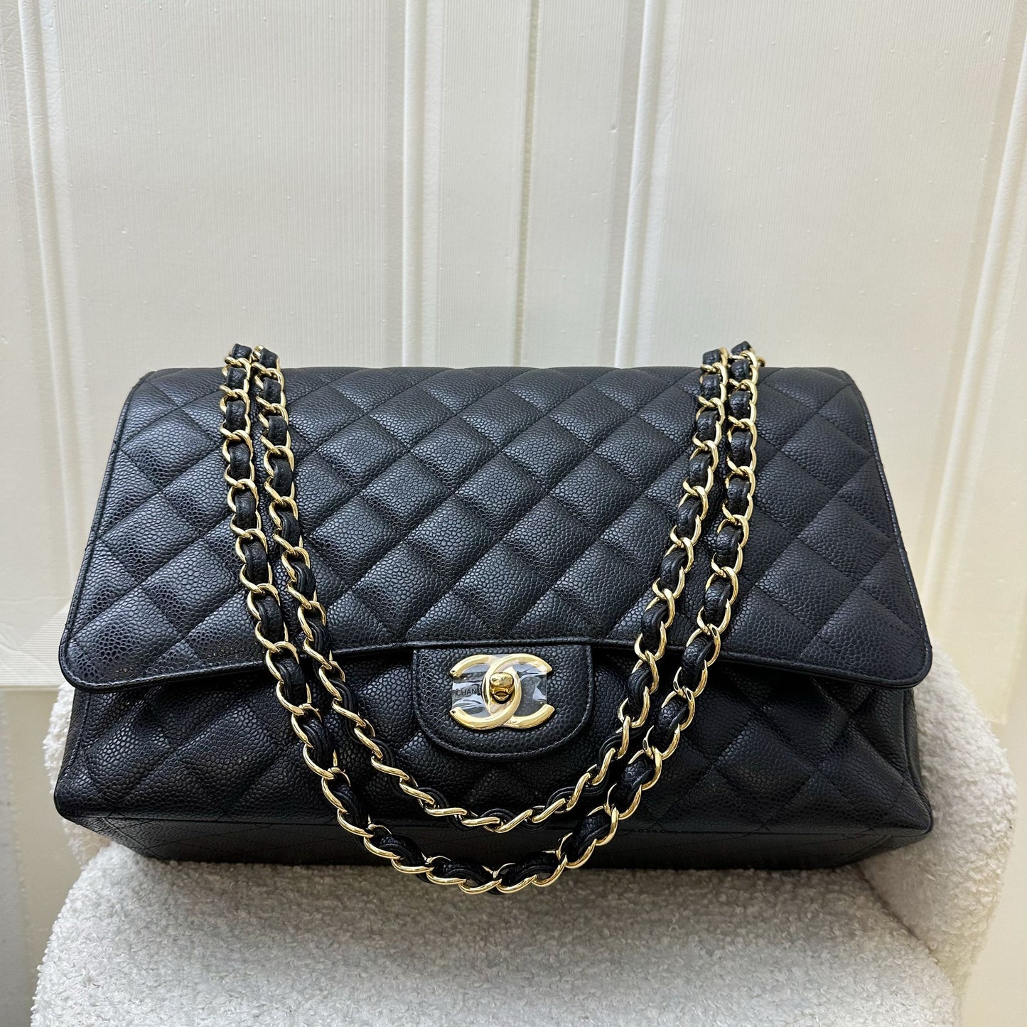 Chanel Maxi Classic Flap DF in Black Caviar and GHW
