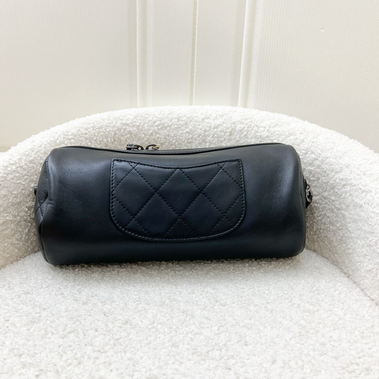 Chanel Seasonal Round Bowling Bag in Black Calfskin and Ph and Aged Ghw