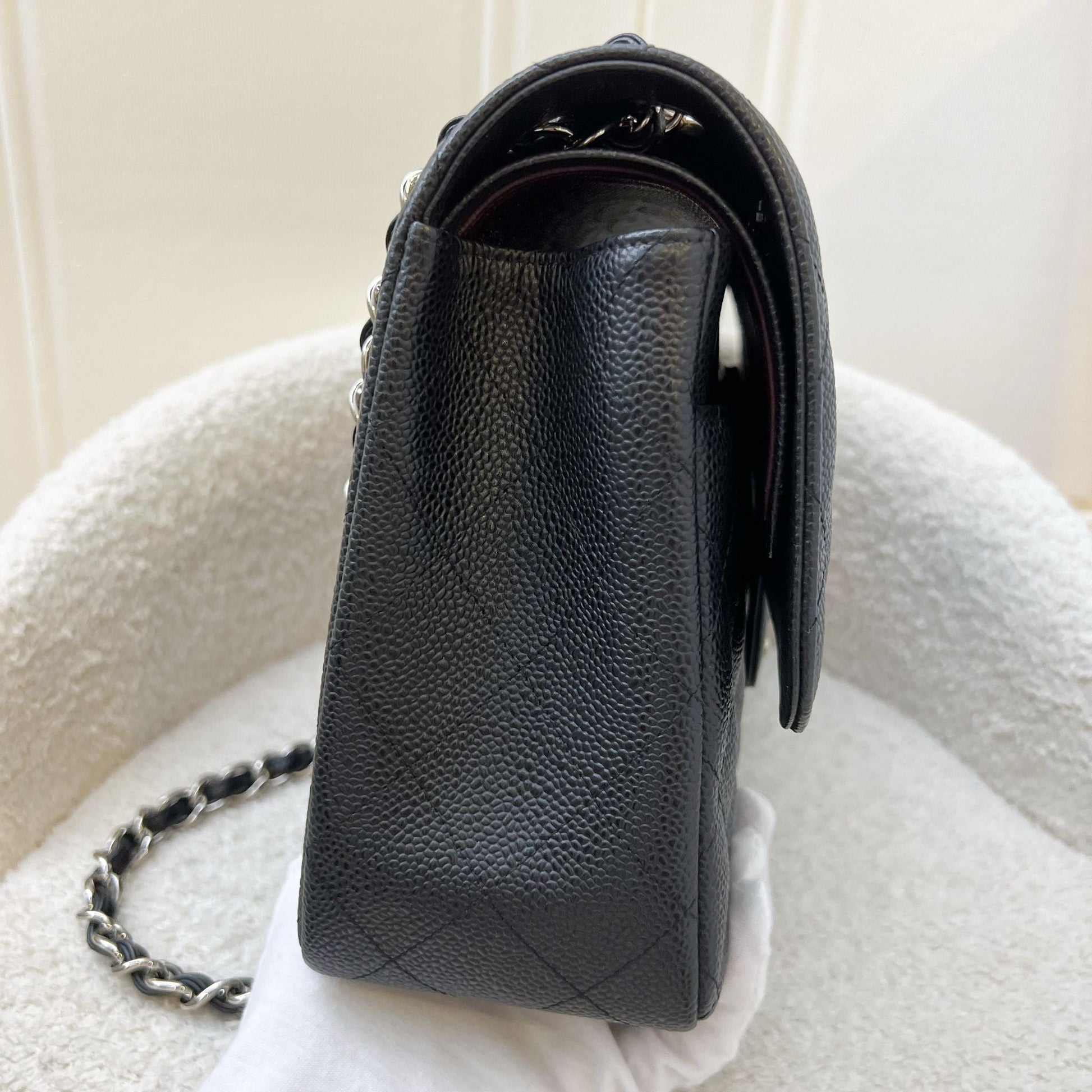 Chanel Jumbo Classic Flap Df in Black Caviar and Shw Handbag