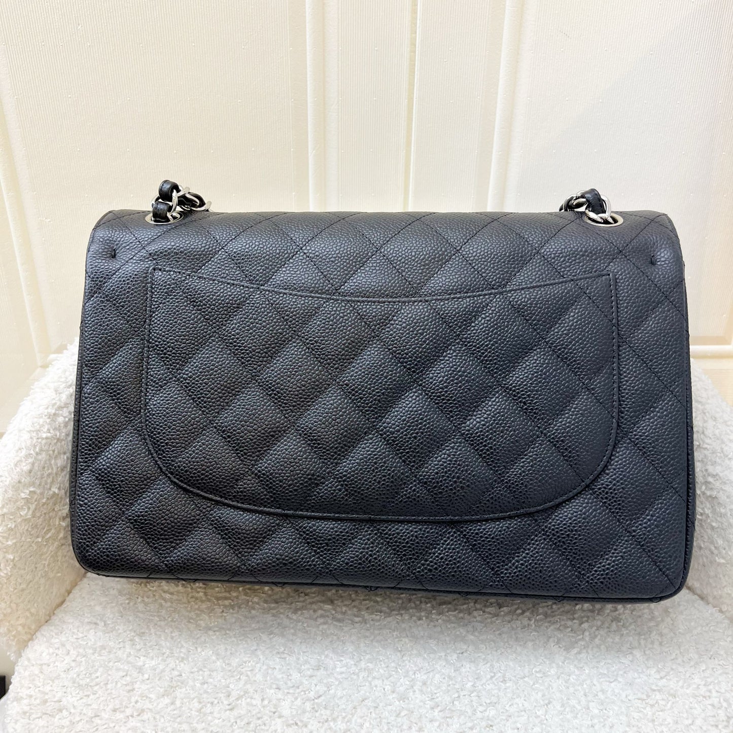 Chanel Jumbo Classic Flap Df in Black Caviar and Shw Handbag
