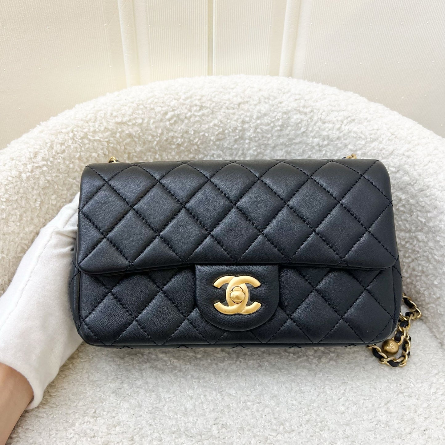 Chanel Pearl Crush Mini Rectangular Flap in Black Lambskin and Aghw ( ) Handbag