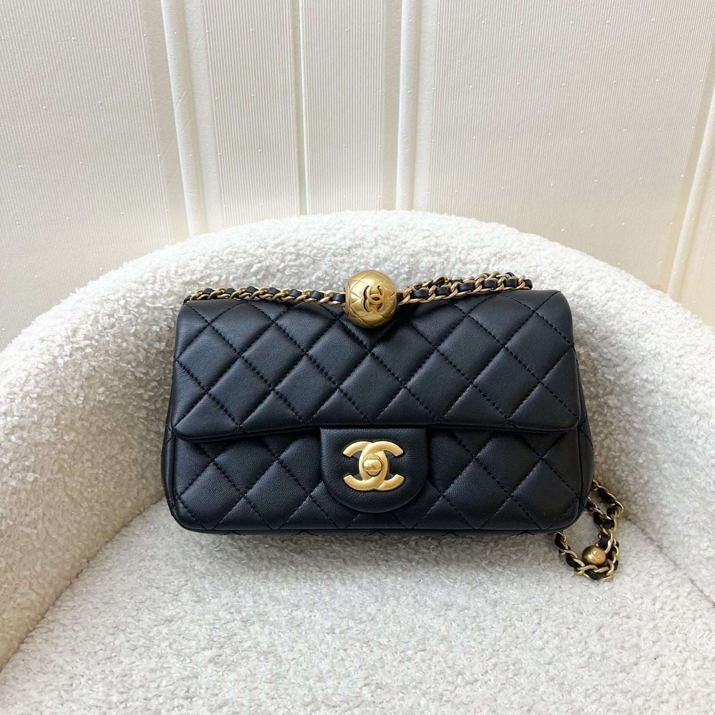 Chanel Pearl Crush Mini Rectangular Flap in Black Lambskin and Aghw ( ) Handbag