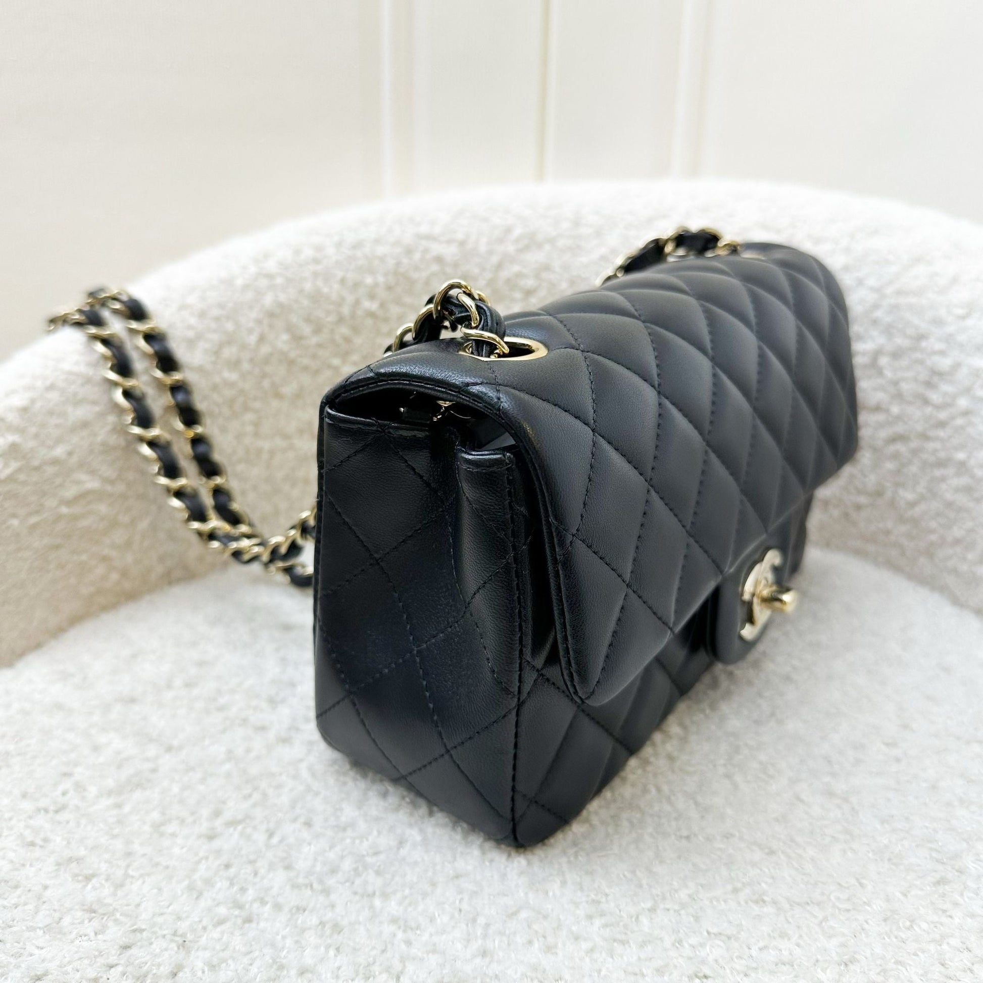 Chanel Classic Mini Rectangular Flap In Black Lambskin And Lghw Bag