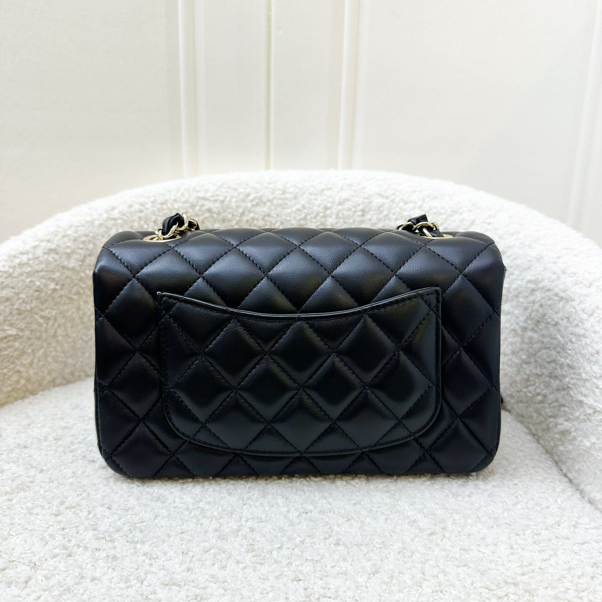Chanel Classic Mini Rectangular Flap In Black Lambskin And Lghw Bag