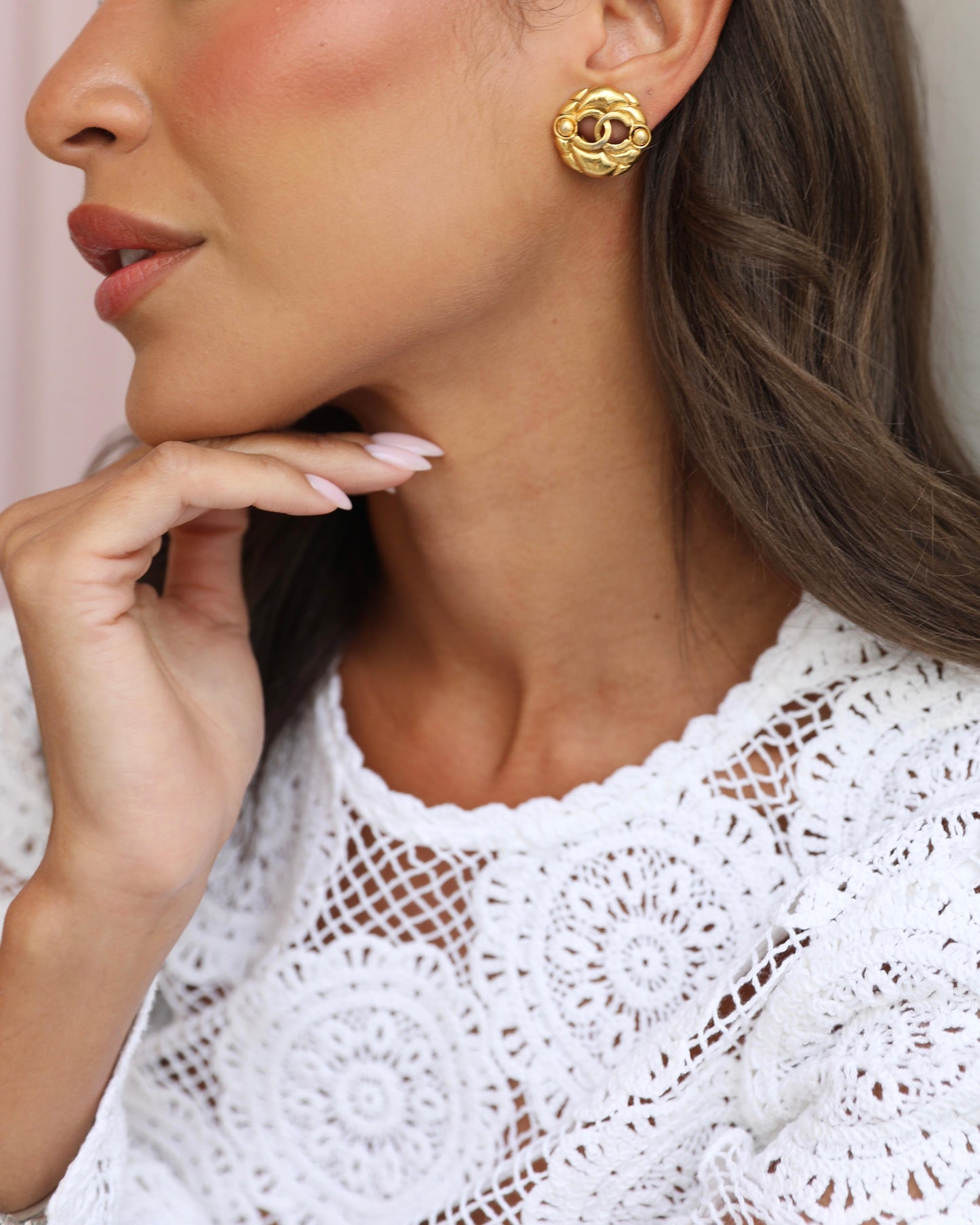 Chanel Yellow Gold Cut Out Small Round Clip on Earrings with CC Logo