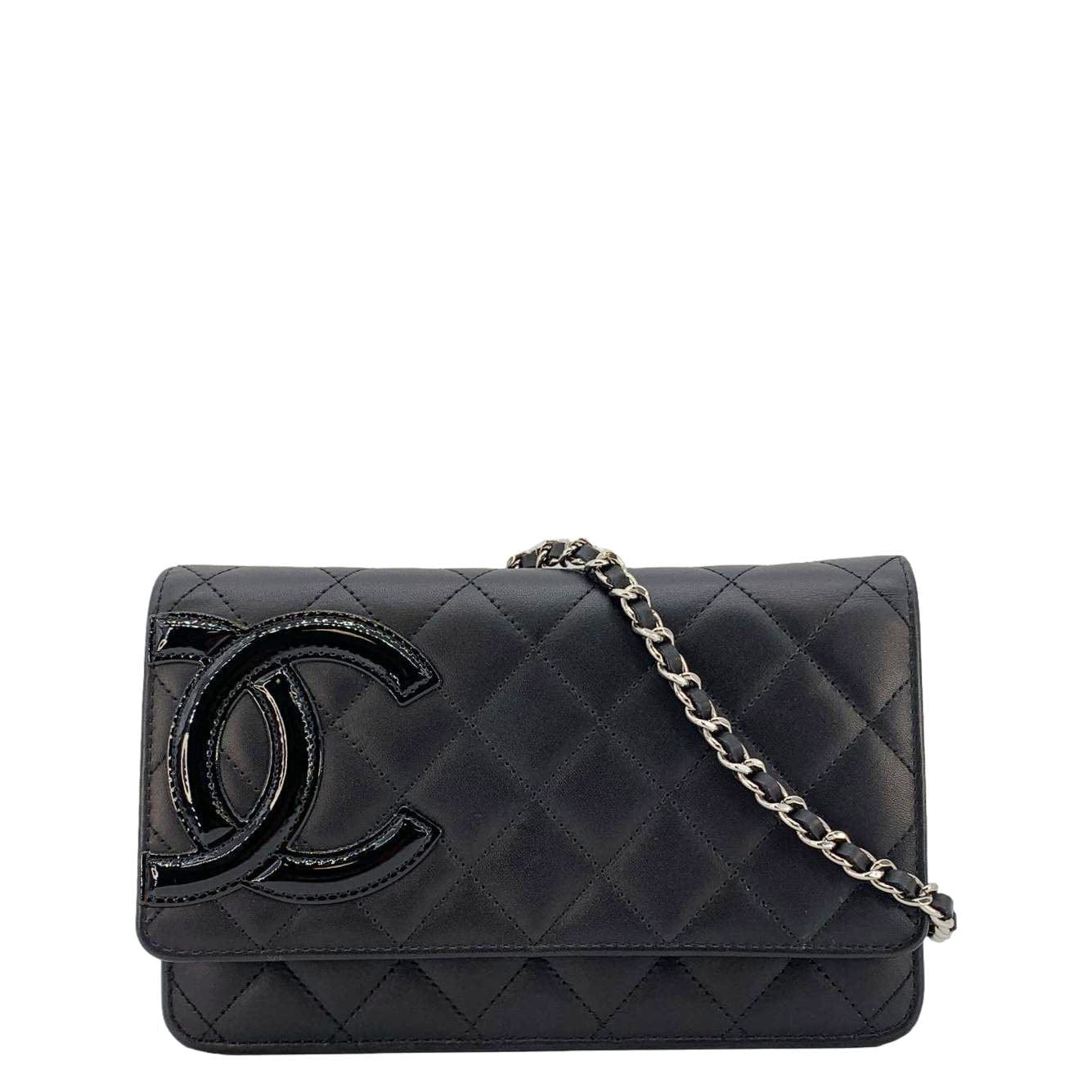 Chanel Cambon Ligne On Quilted Leather Black Wallet Case