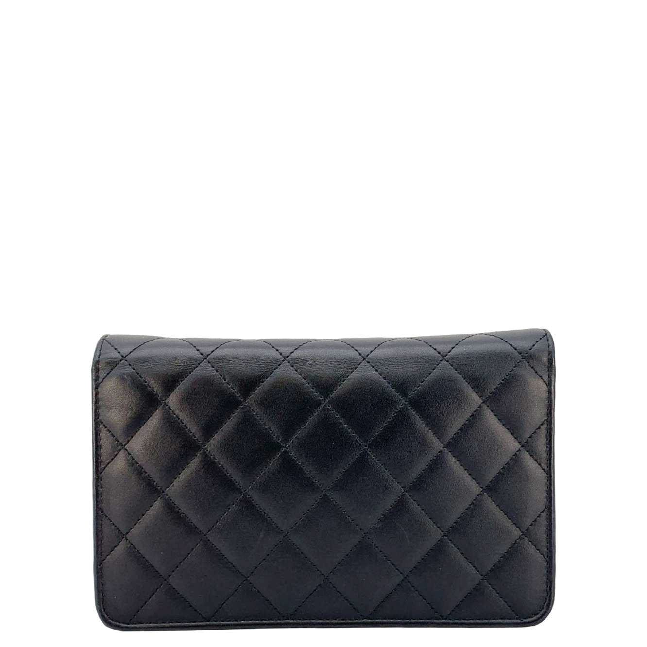 Chanel Cambon Ligne On Quilted Leather Black Wallet Case