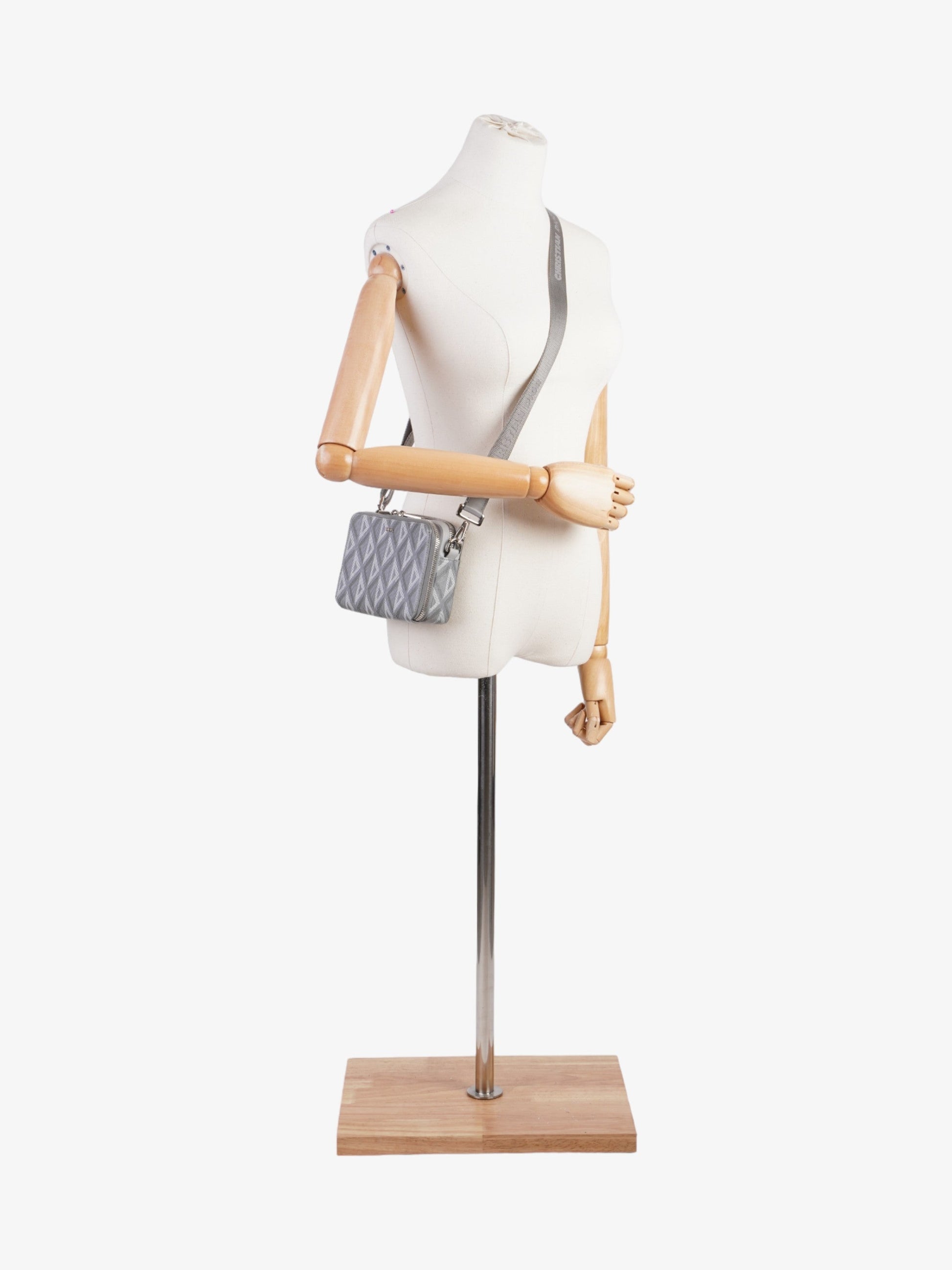 Dior Christian Zipped Pouch With Strap Grey Cd Diamond Canvas Gray Crossbody Bag
