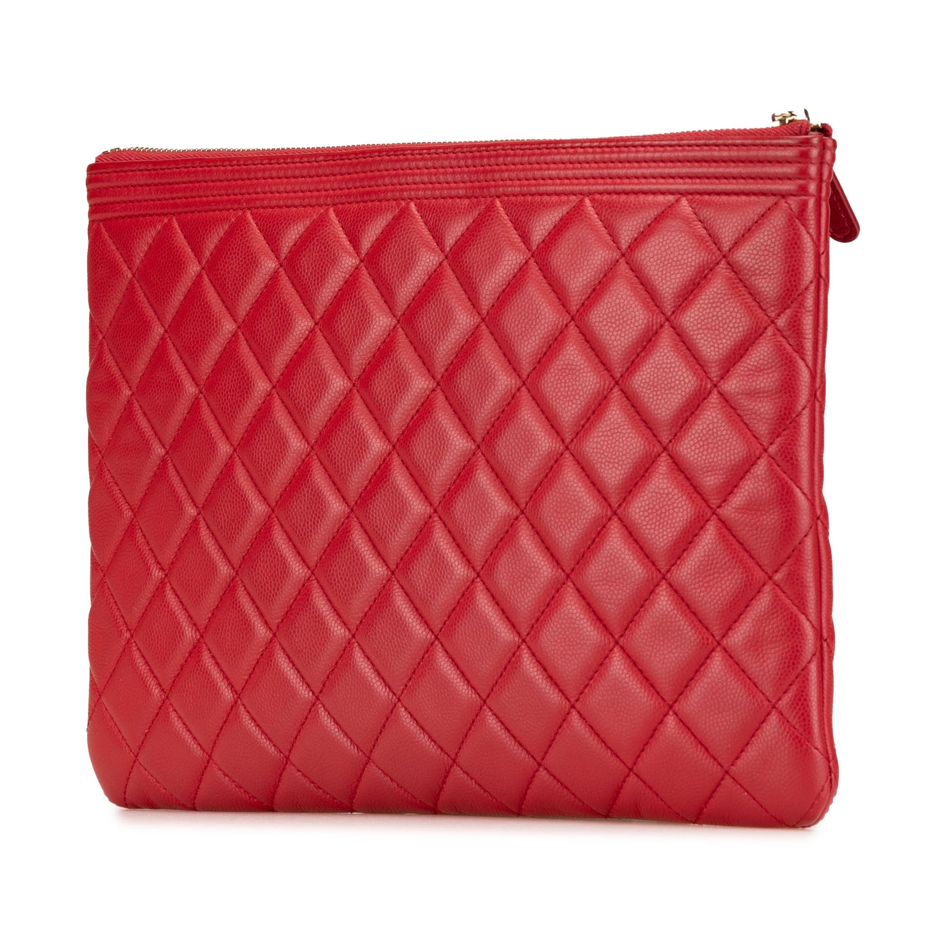 Red Chanel Medium Quilted Caviar Boy O Case Clutch