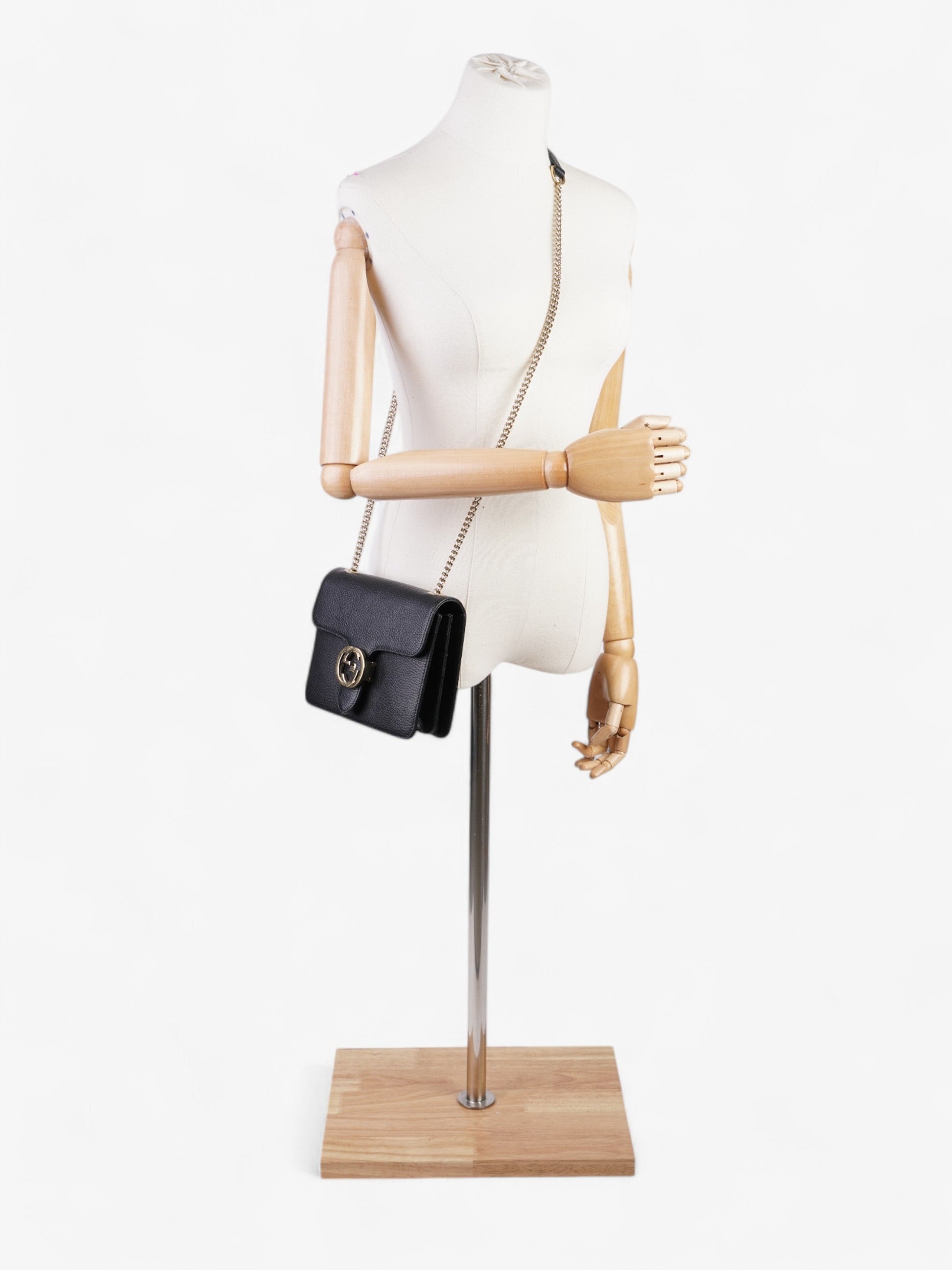 Gucci Dollar Interlocking Calfskin Crossbody Bag Leather Black
