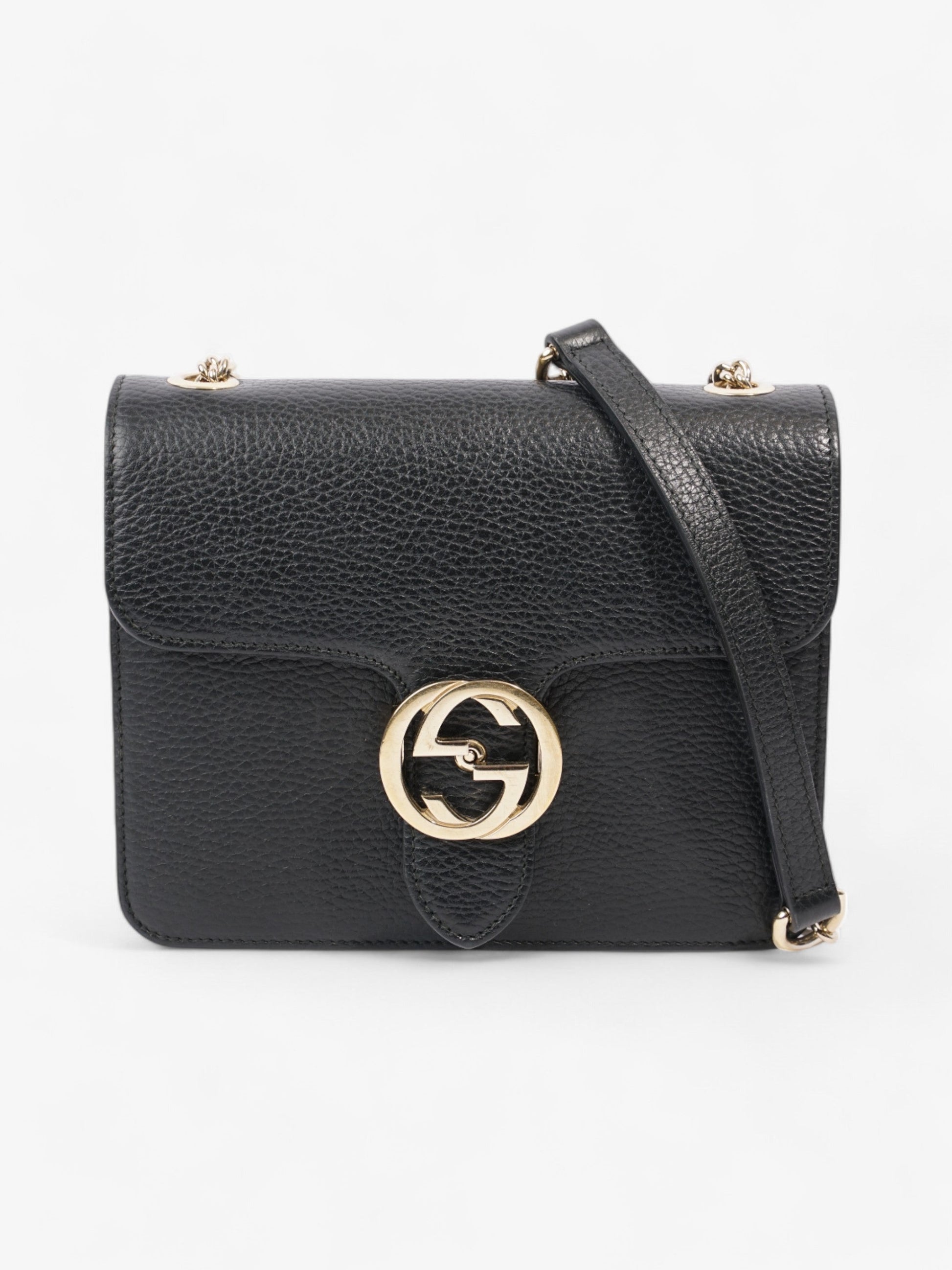 Gucci Dollar Interlocking Calfskin Crossbody Bag Leather Black