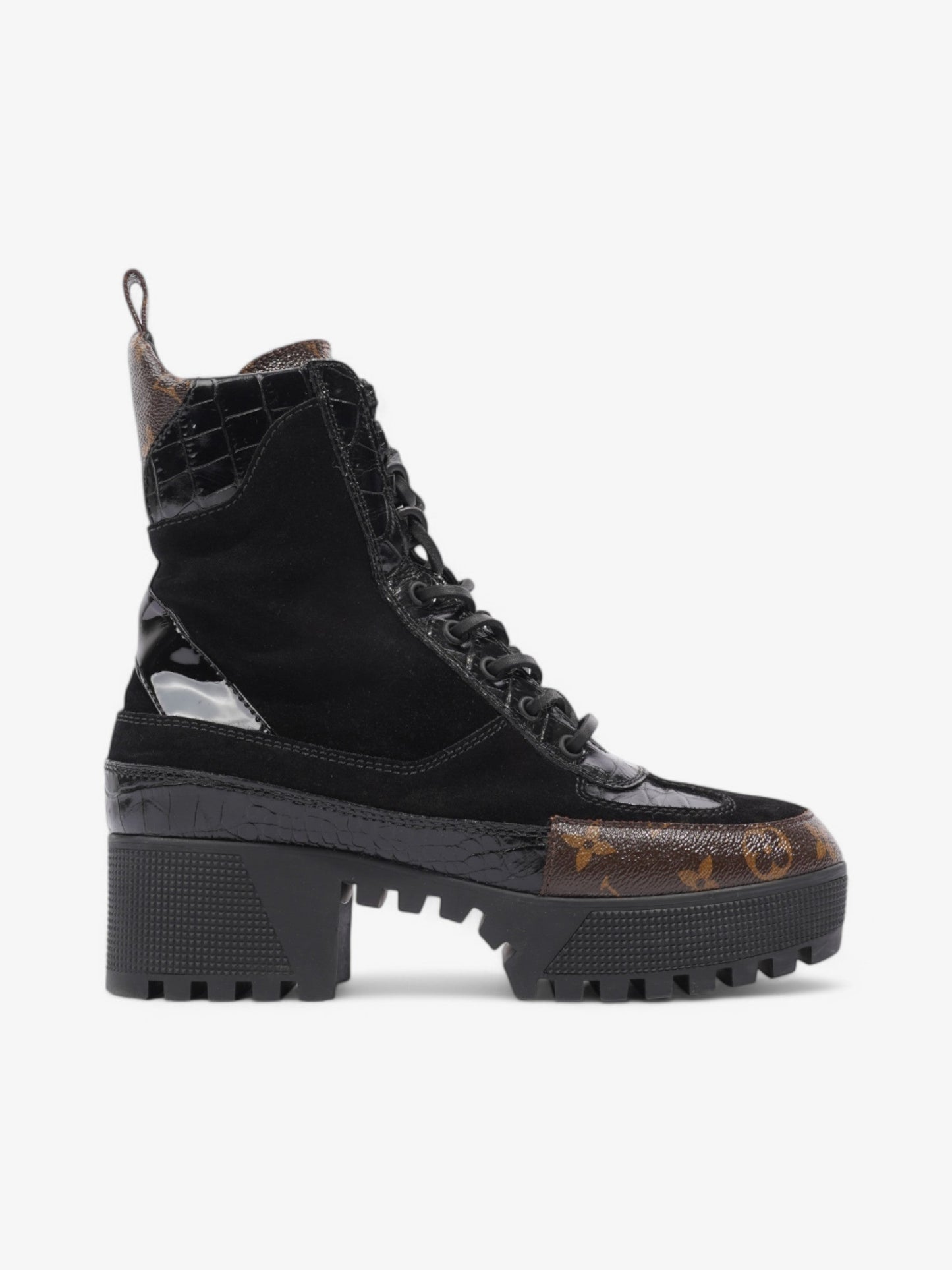Louis Vuitton Laureate Platform Desert Boot 50 Monogram Suede Black Shoes