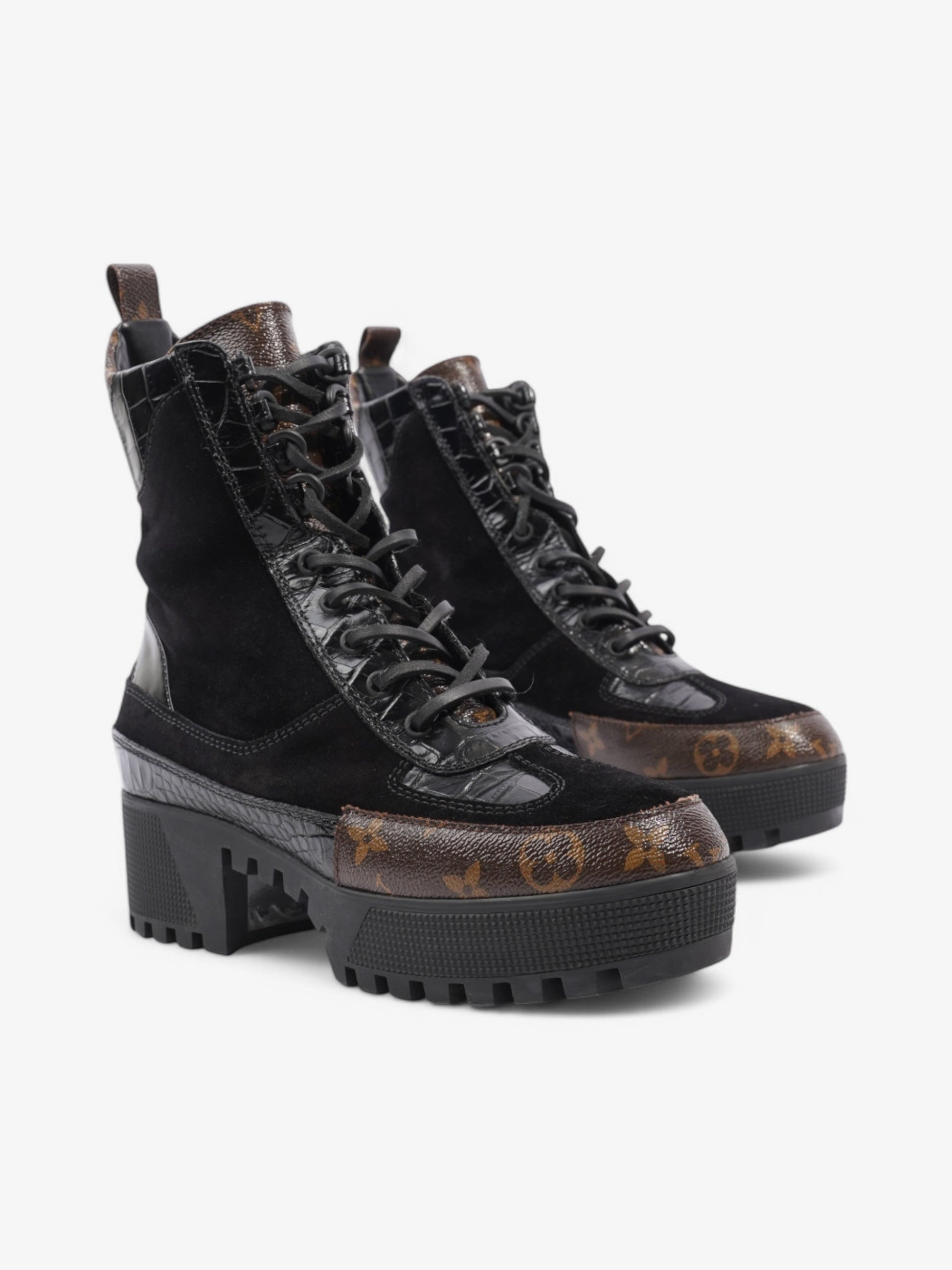 Louis Vuitton Laureate Platform Desert Boot 50 Monogram Suede Black Shoes