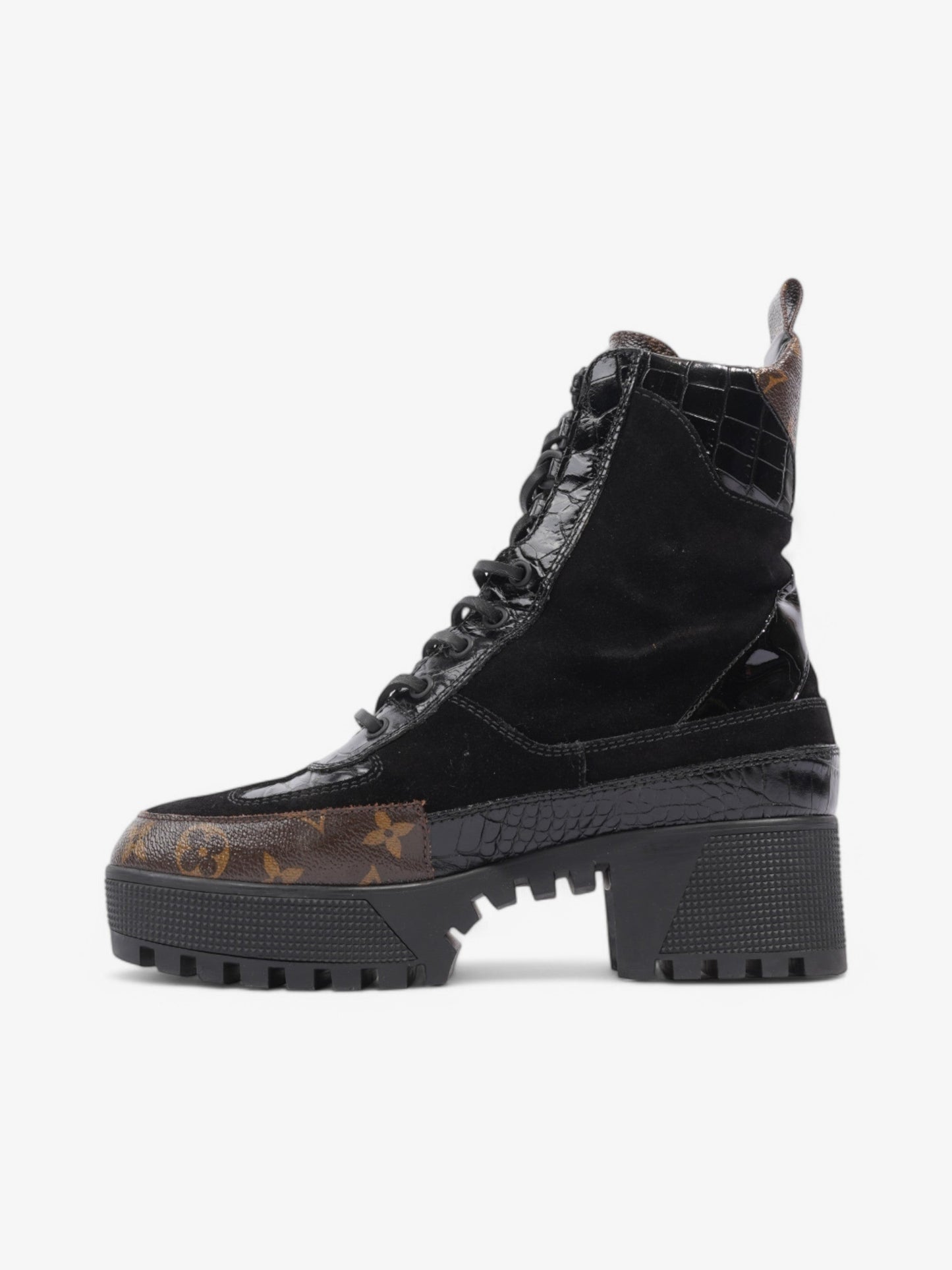 Louis Vuitton Laureate Platform Desert Boot 50 Monogram Suede Black Shoes