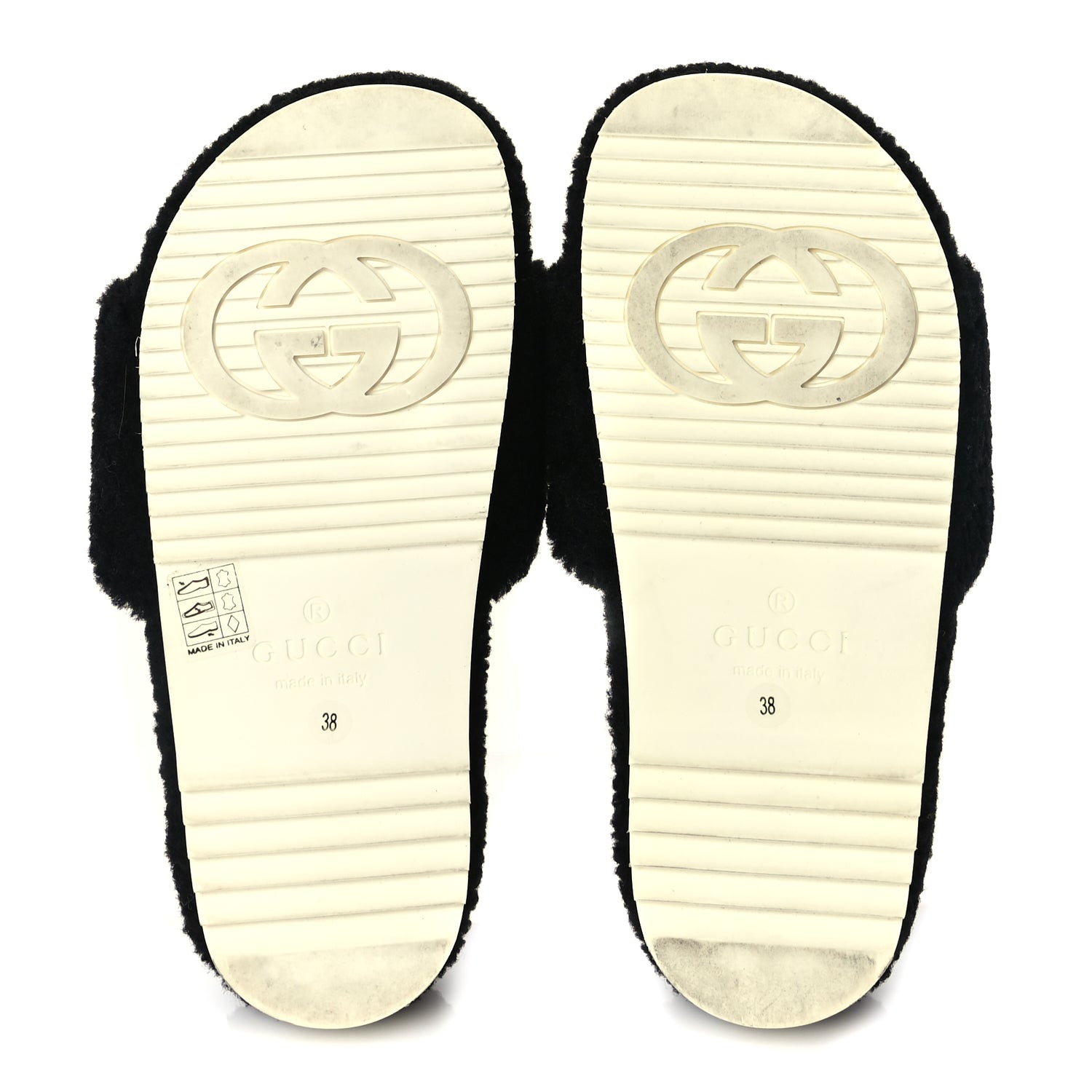 Gucci Merino Interlocking G Slide Sandals 38 Butterscotch Black