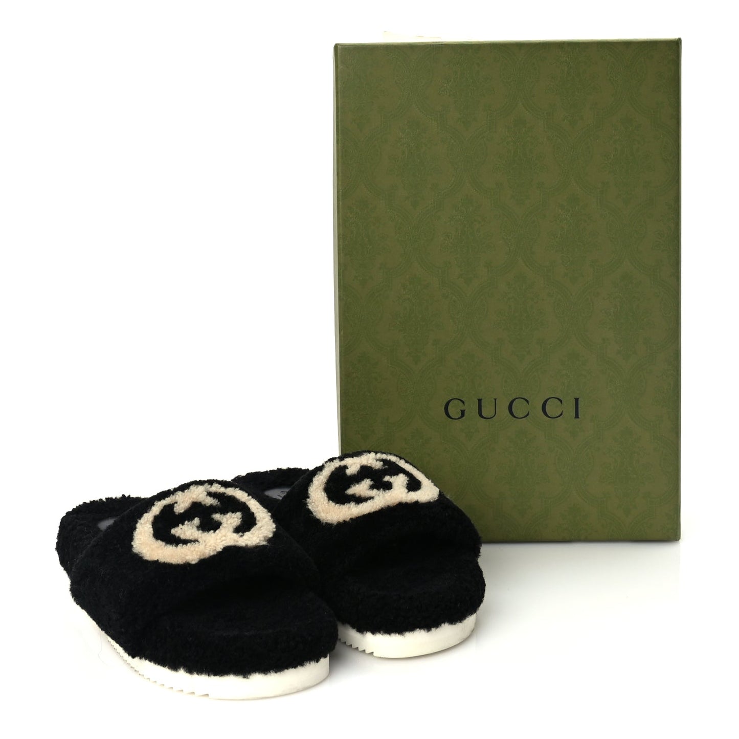 Gucci Merino Interlocking G Slide Sandals 38 Butterscotch Black