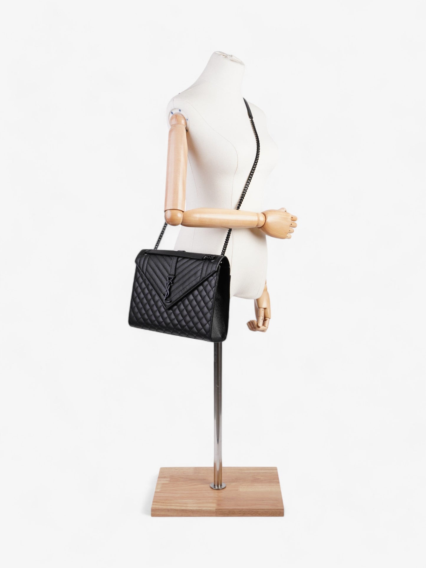 YSL Saint Laurent Envelope Grained Shoulder Bag Leather Black Large