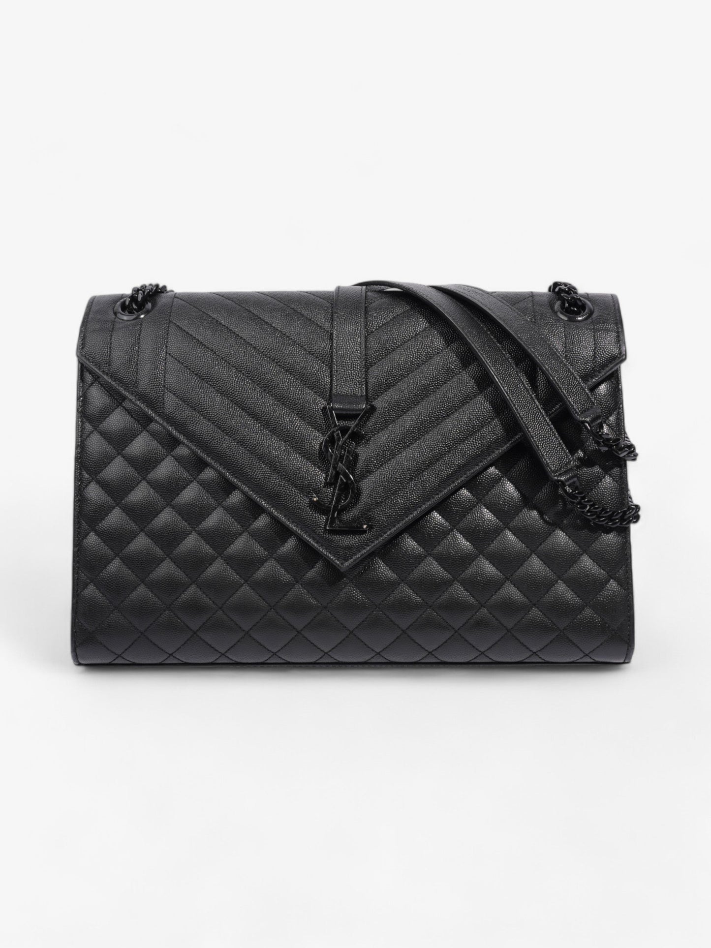 YSL Saint Laurent Envelope Grained Shoulder Bag Leather Black Large