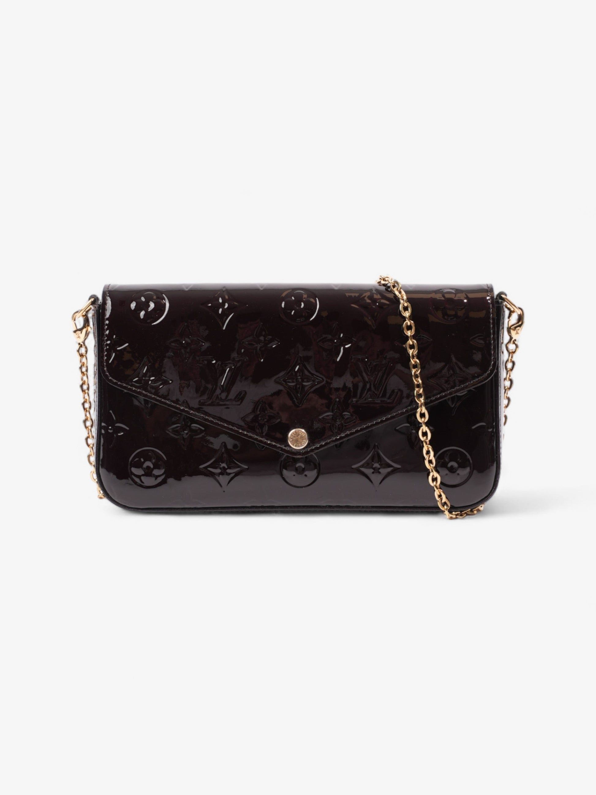 Louis Vuitton Pochette Felicie Maroon Vernis Leather Clutch Bag