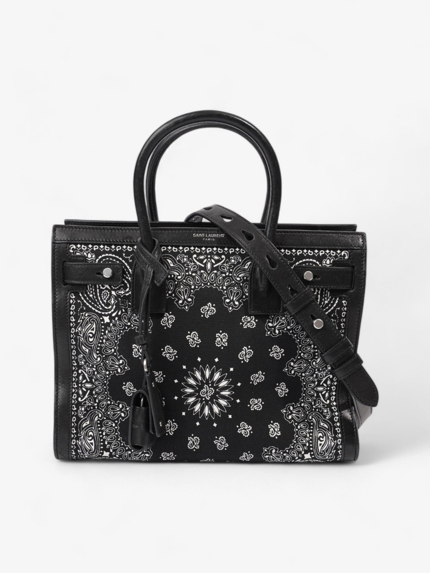 YSL Saint Laurent Sac De Jour Bandana Calfskin Crossbody Bag Leather Black White