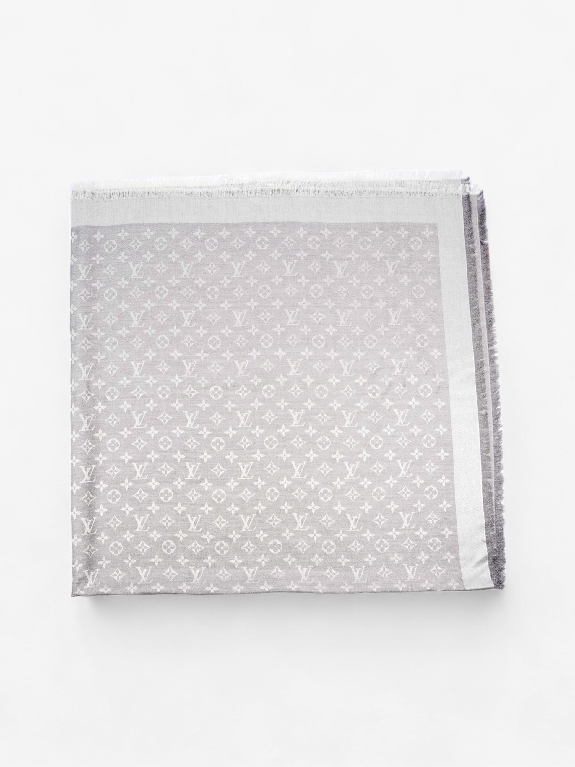 Louis Vuitton Classic Shawl Silk Monogram Grey Scarf