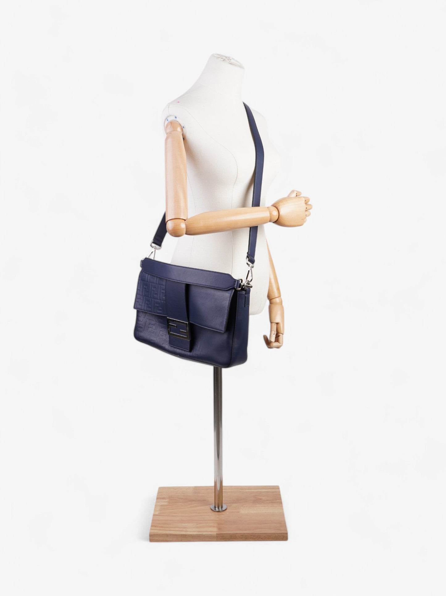 Fendi Baguette Crossbody Bag Leather Navy Shoulder Bag